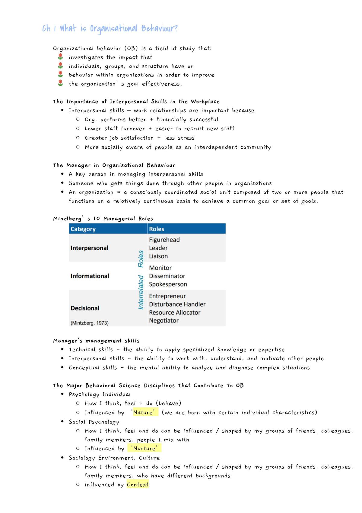 Notes for organisational behaviour - Page 1