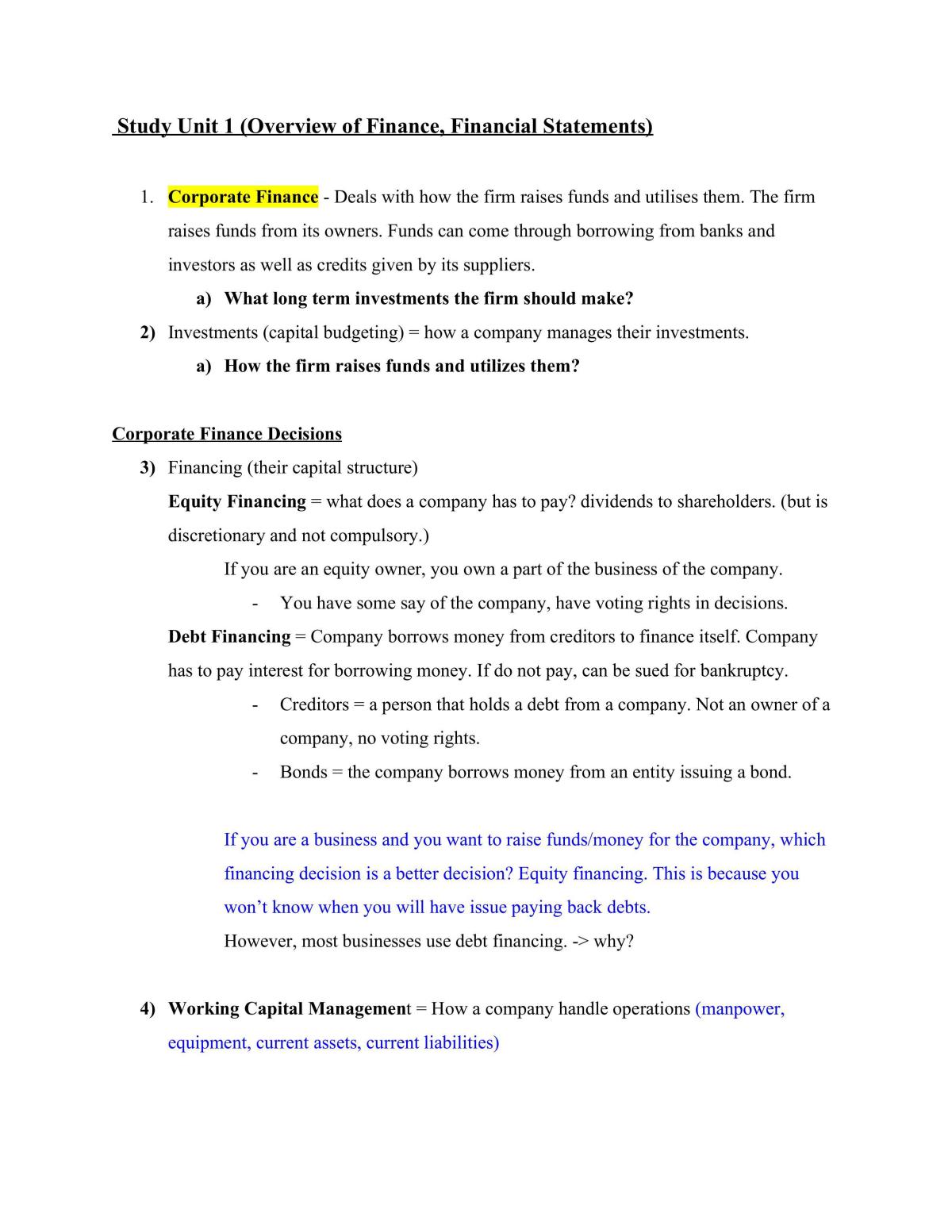 FIN203 Essentials of Financial Management - Exam Study Notes - Page 1