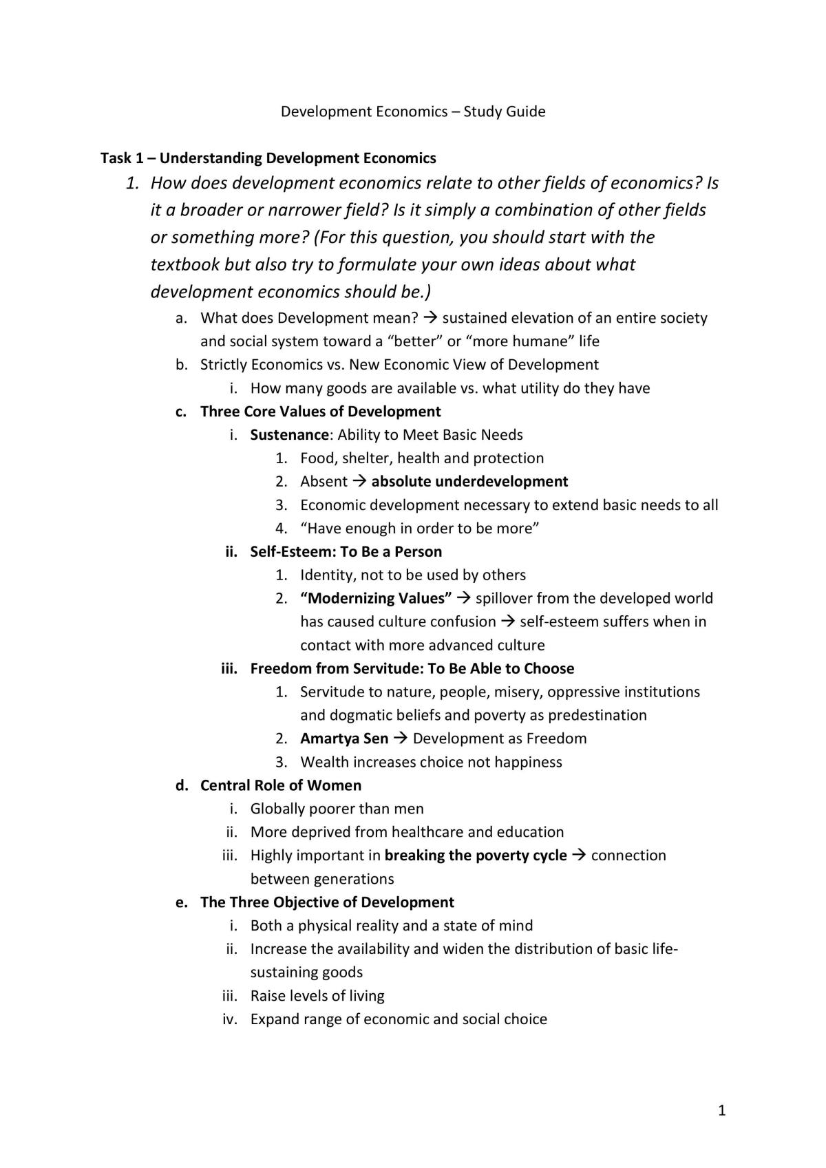 Economic Development - Study Guide - Page 1