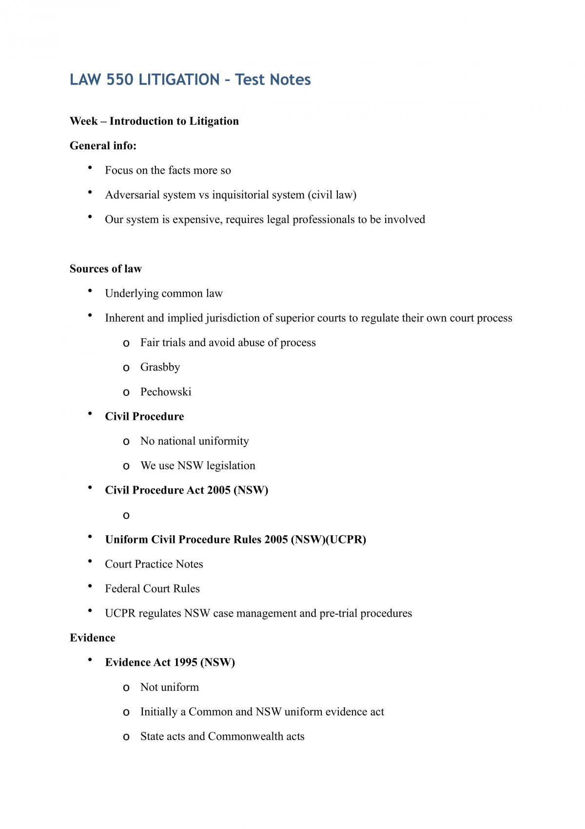 Litigation Test Notes - Page 1