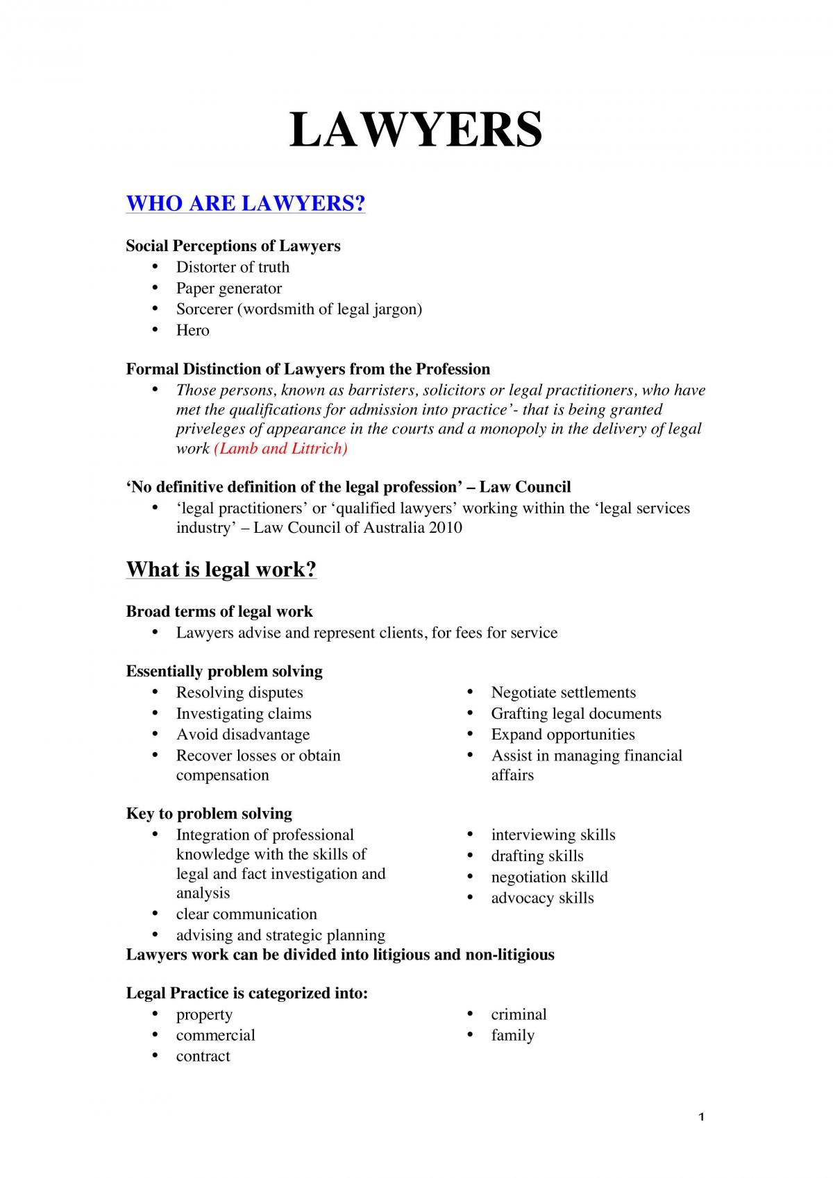 Complete Notes for LLB197 - Covering Weeks 1 to 13 as well as reference to LPA and Solicitor Rules - Page 1