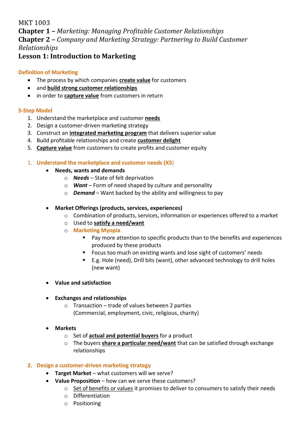 MKT1705 Module Notes - Page 1