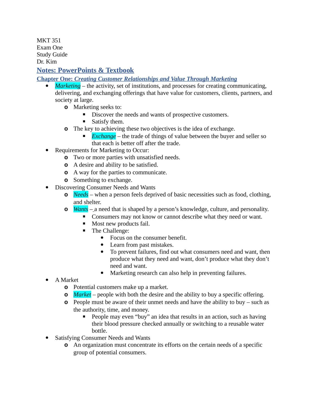 MKT351 - Consumer Behaviour Exam Study Notes - Page 1