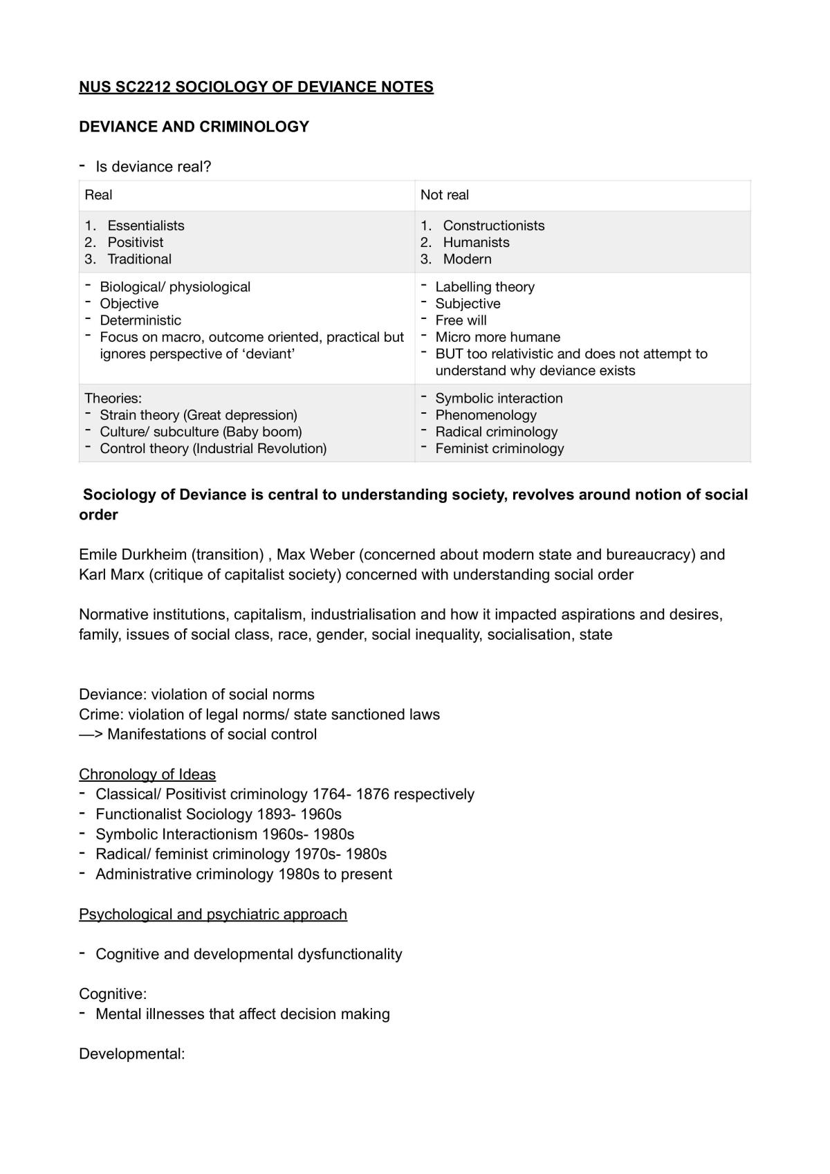 NUS SC2212 Sociology of Deviance Notes - Page 1