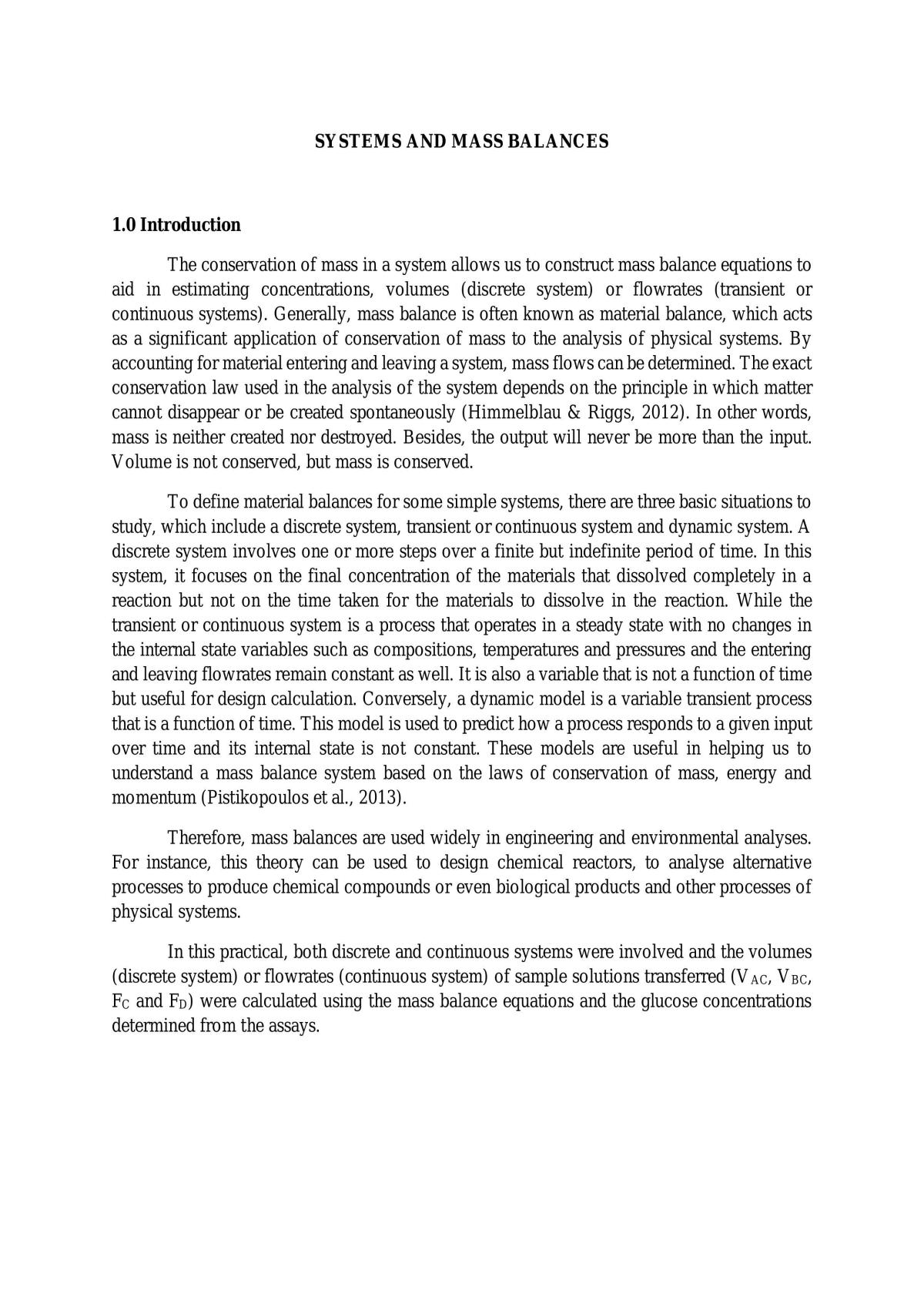 Systems and mass balances - Page 1