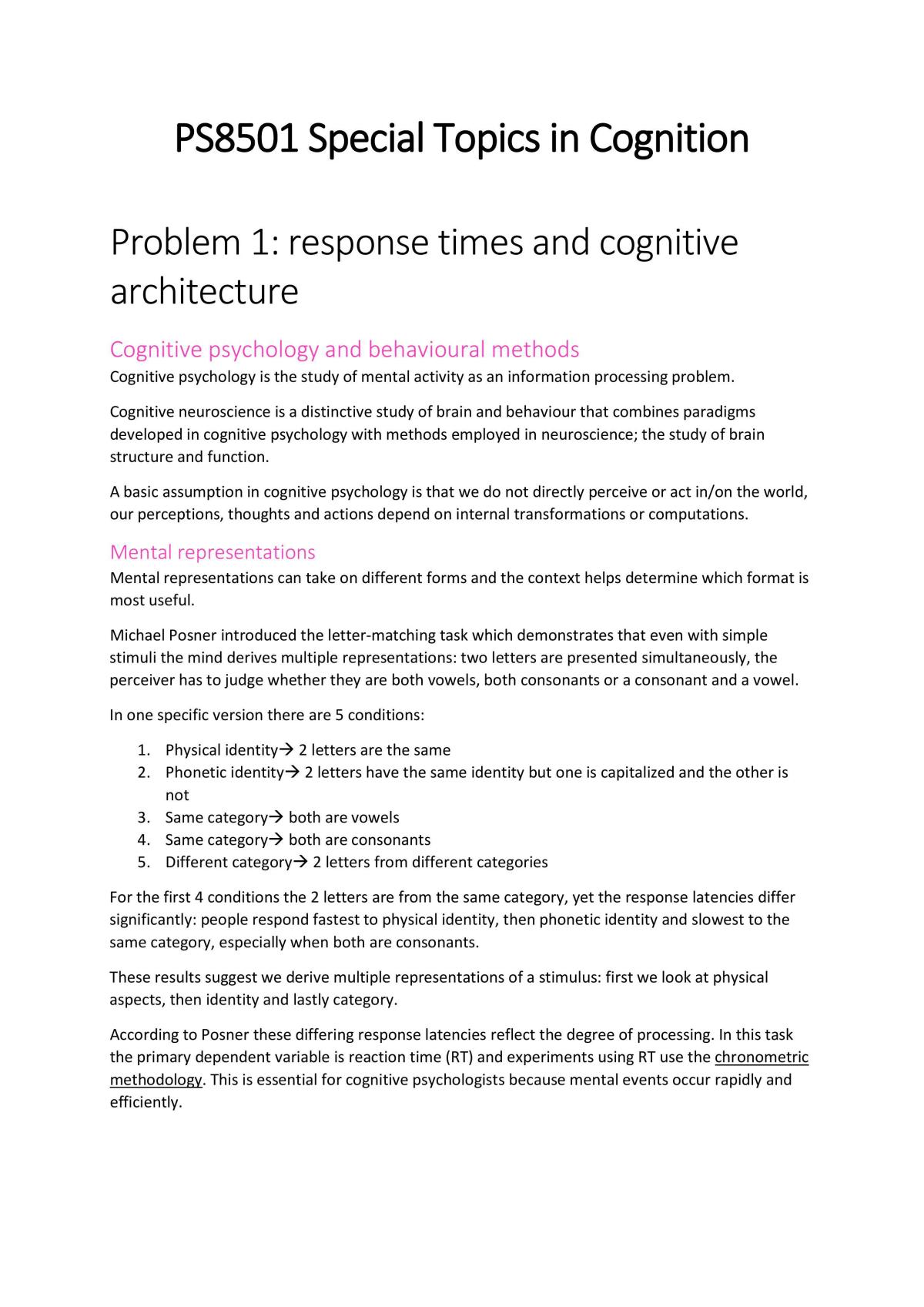 Special Topics in Cognition Notes - Page 1