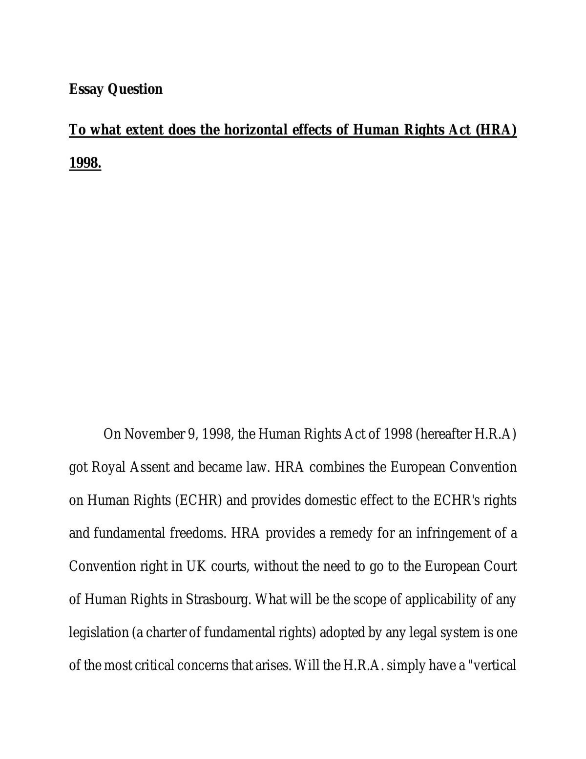 Horizontal  effects of human rights act 1998 - Page 1