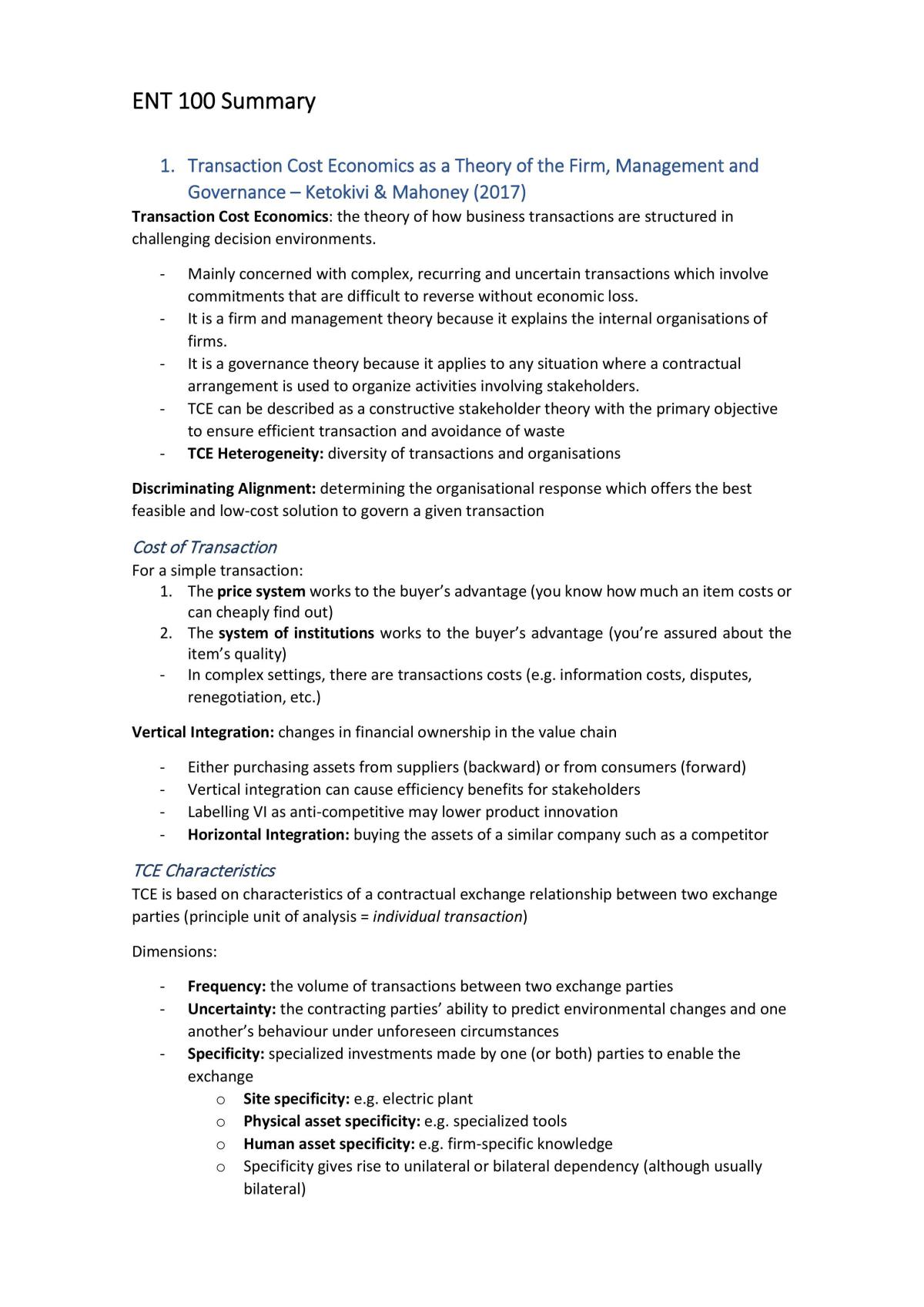 ENT 100 Summary - Page 1