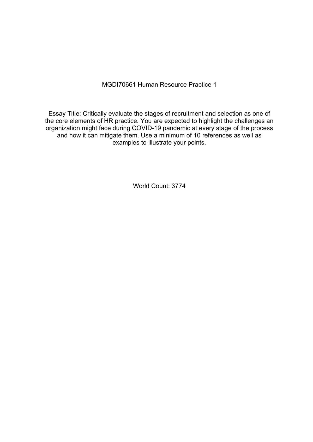 Human Resource Practice Essay - Page 1