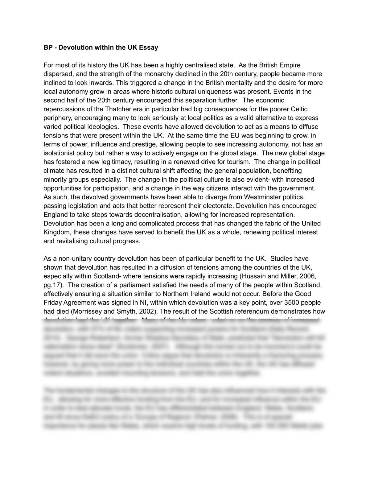 Devolution within the EU Essay - Page 1