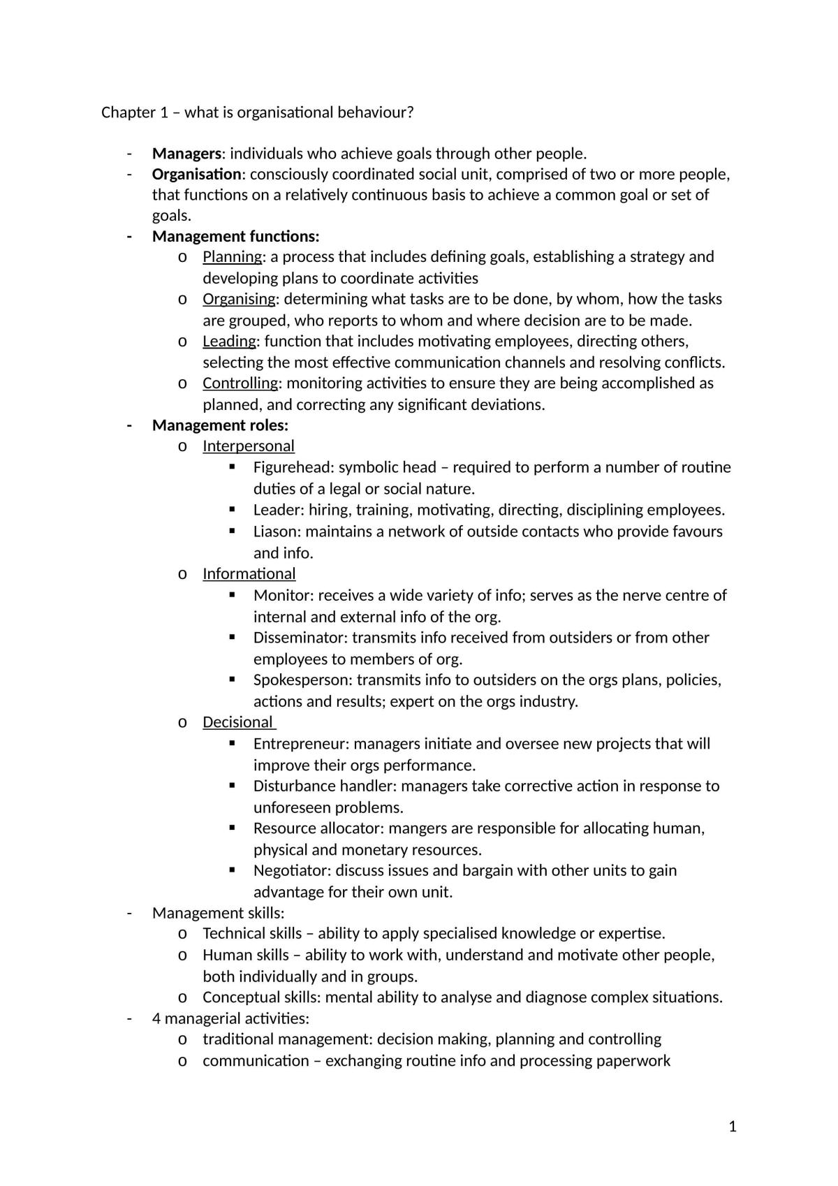 Organizational Behaviour Notes - Page 1