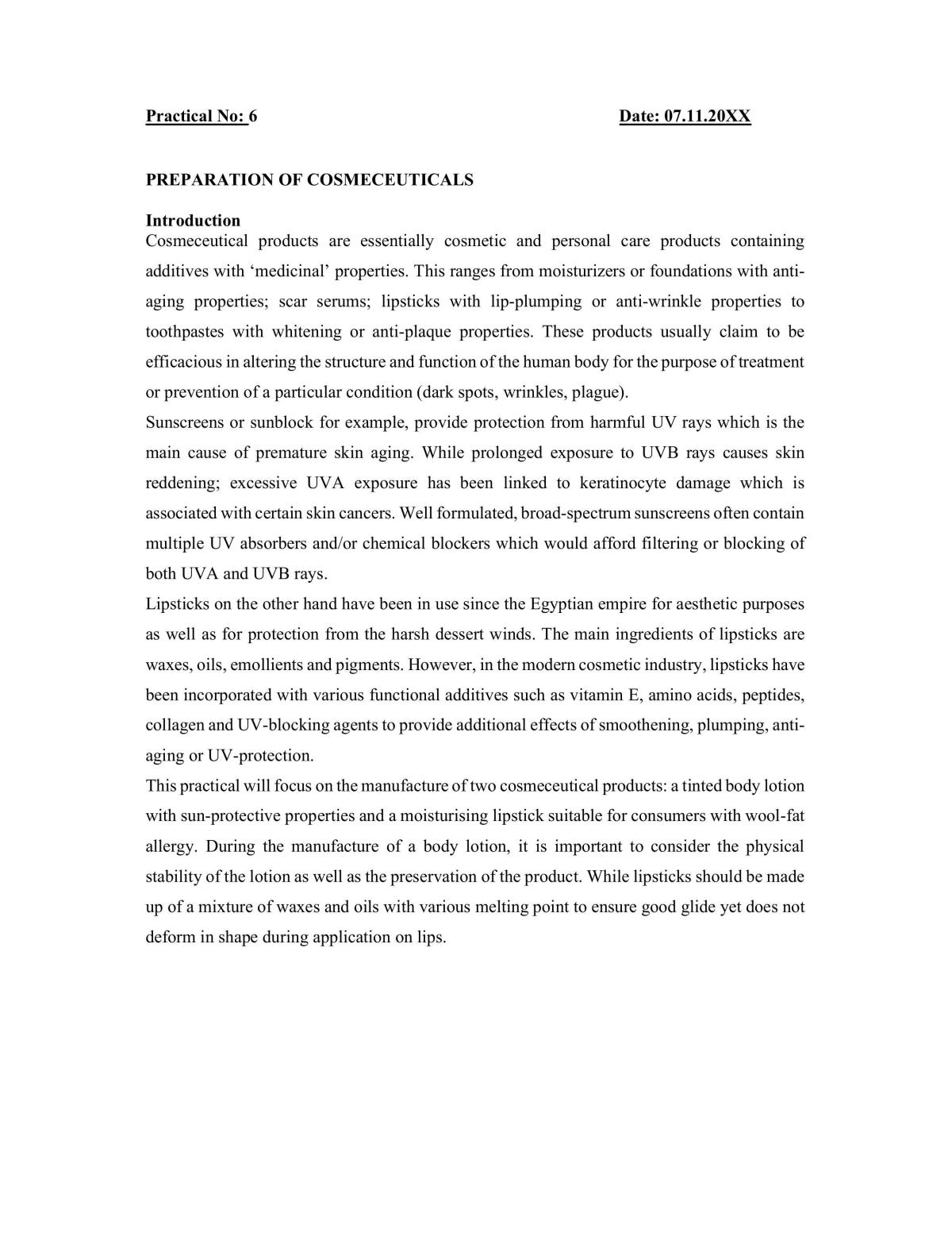 Preparation of Cosmeceuticals - Page 1