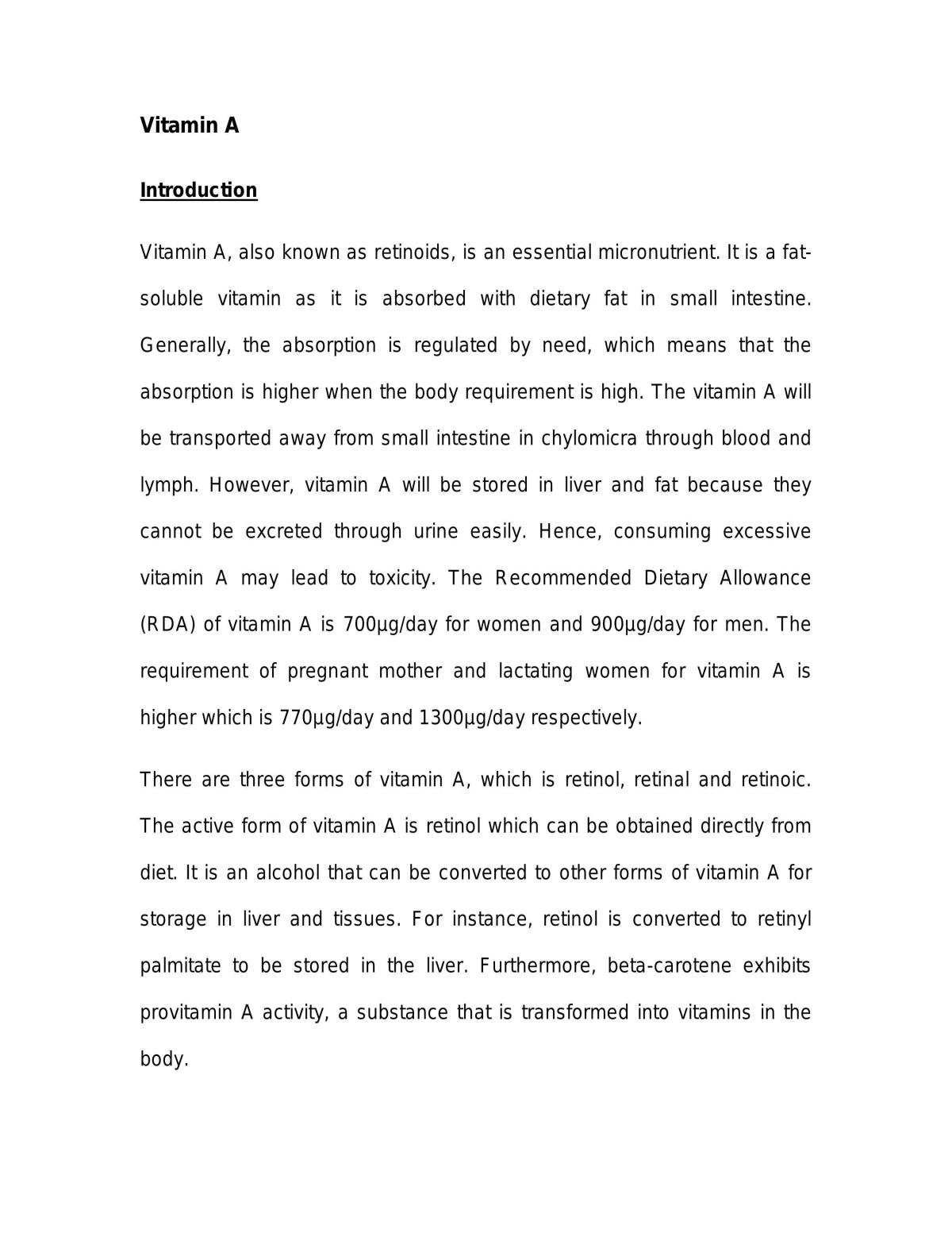 Vitamin A (Retinol) - Page 1
