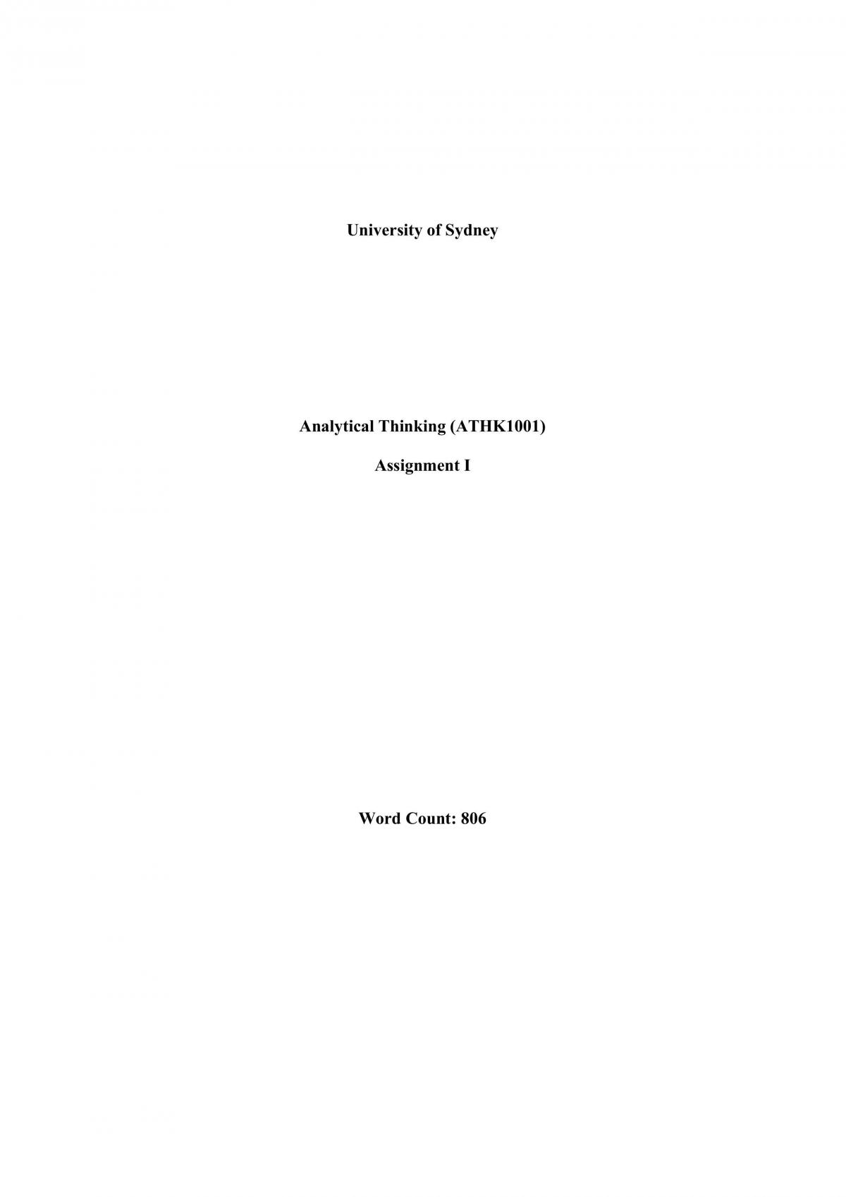 Analytical Thinking Assignment I Essay - Page 1