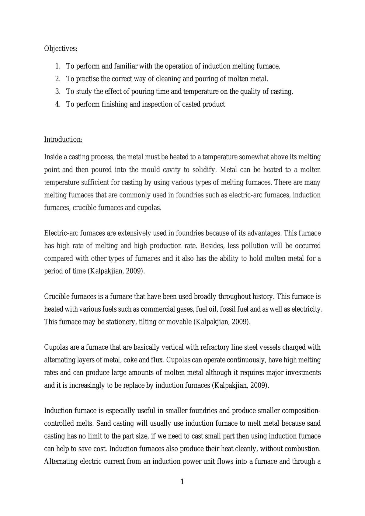Sand Casting lab report  - Page 1