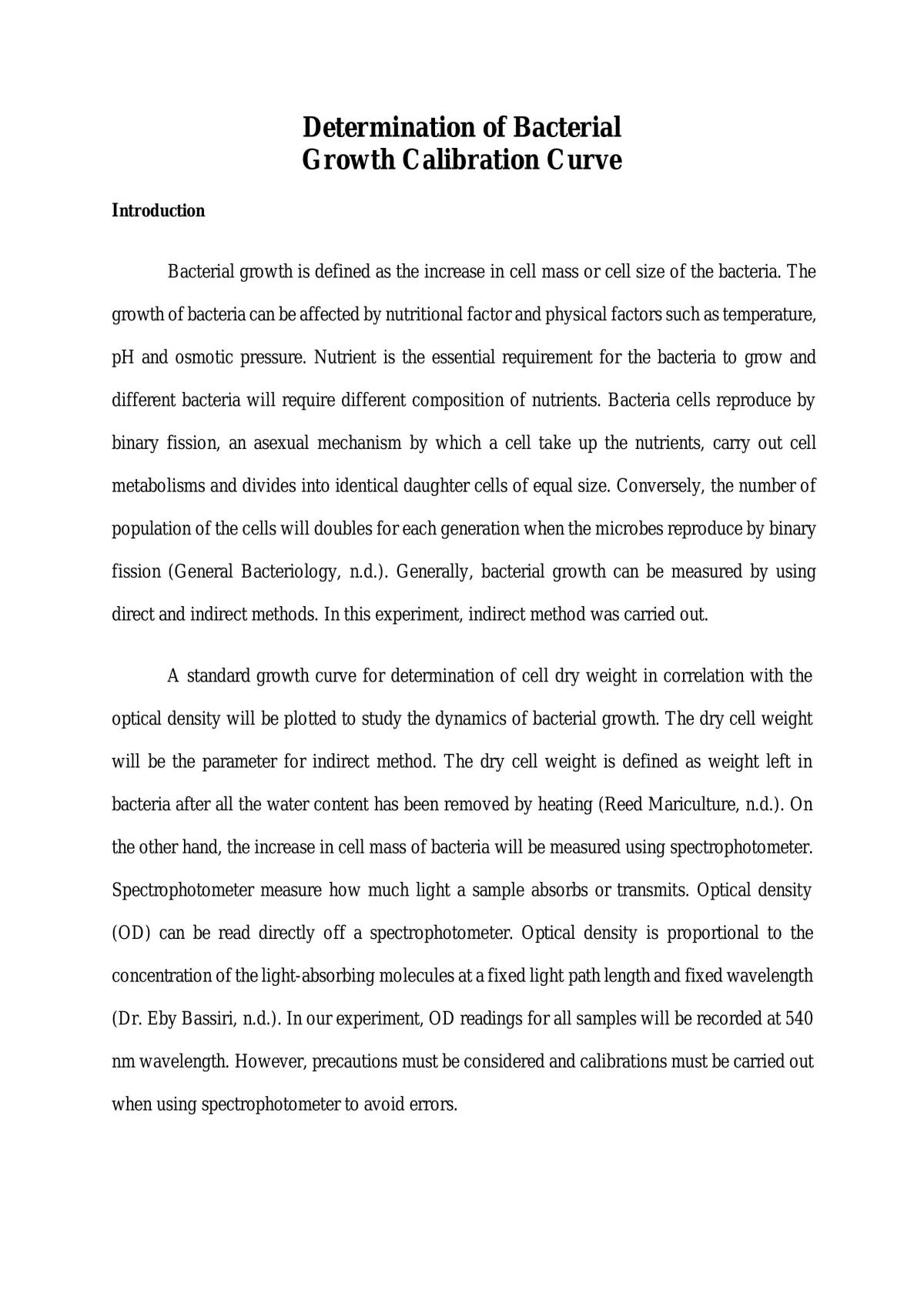 Determination of Bacterial Growth Calibration Curve - Page 1