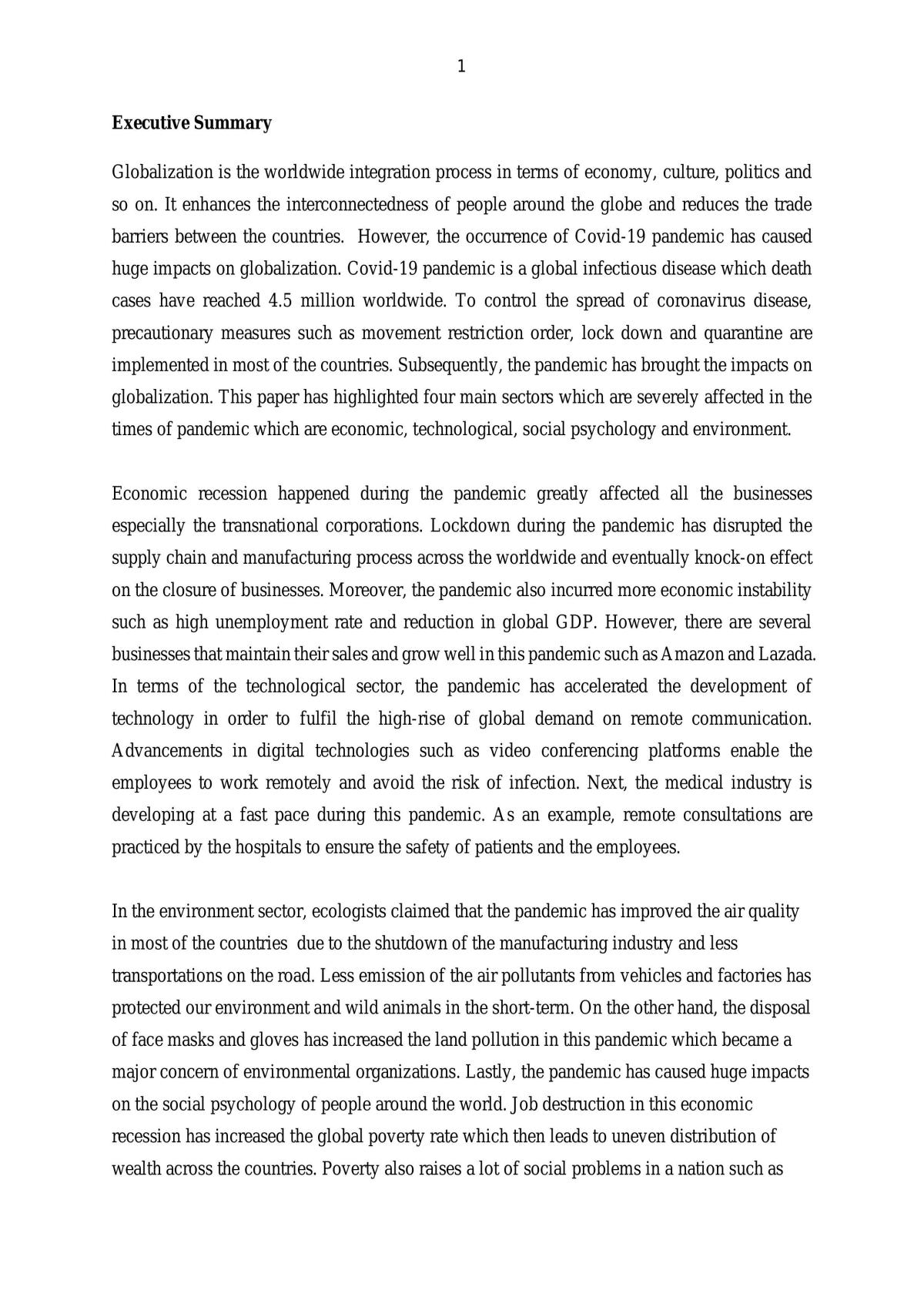 Challenges of Globalization in Pandemic - Page 1