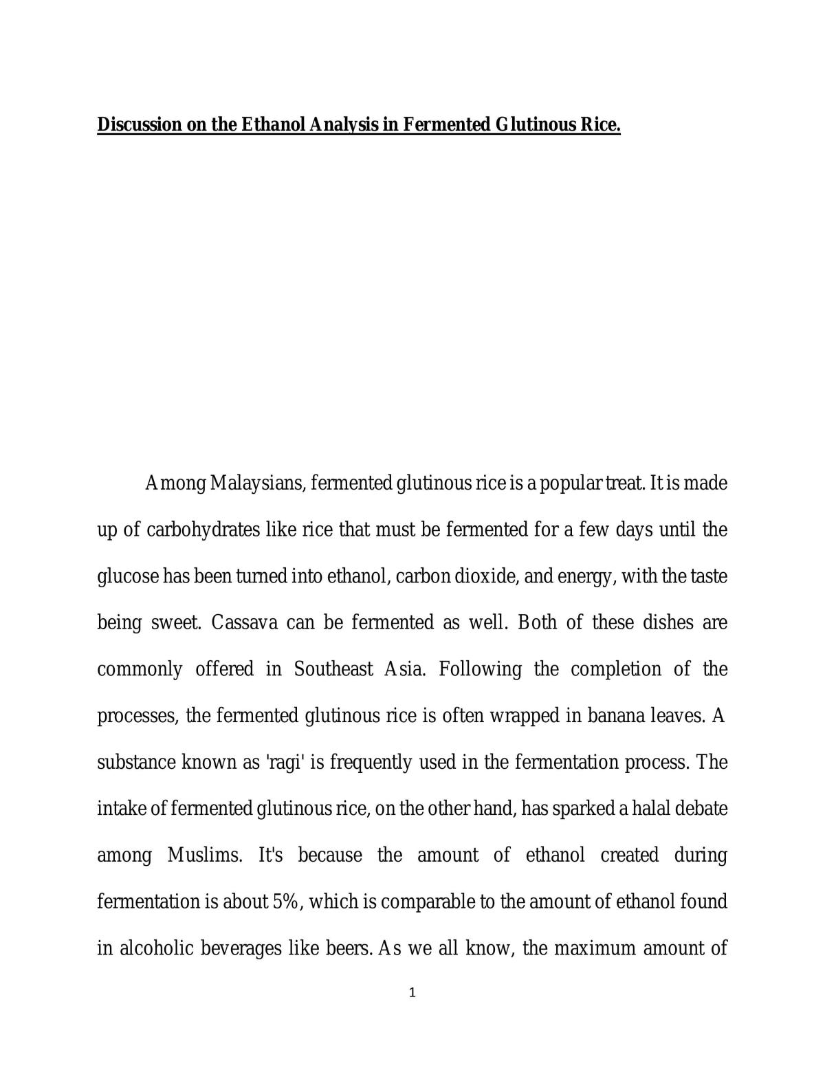 Ethanol analysis in fermented glutinous rice - Page 1