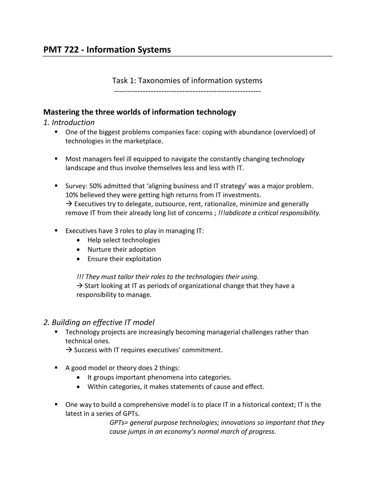 Information Systems Summary - Page 1