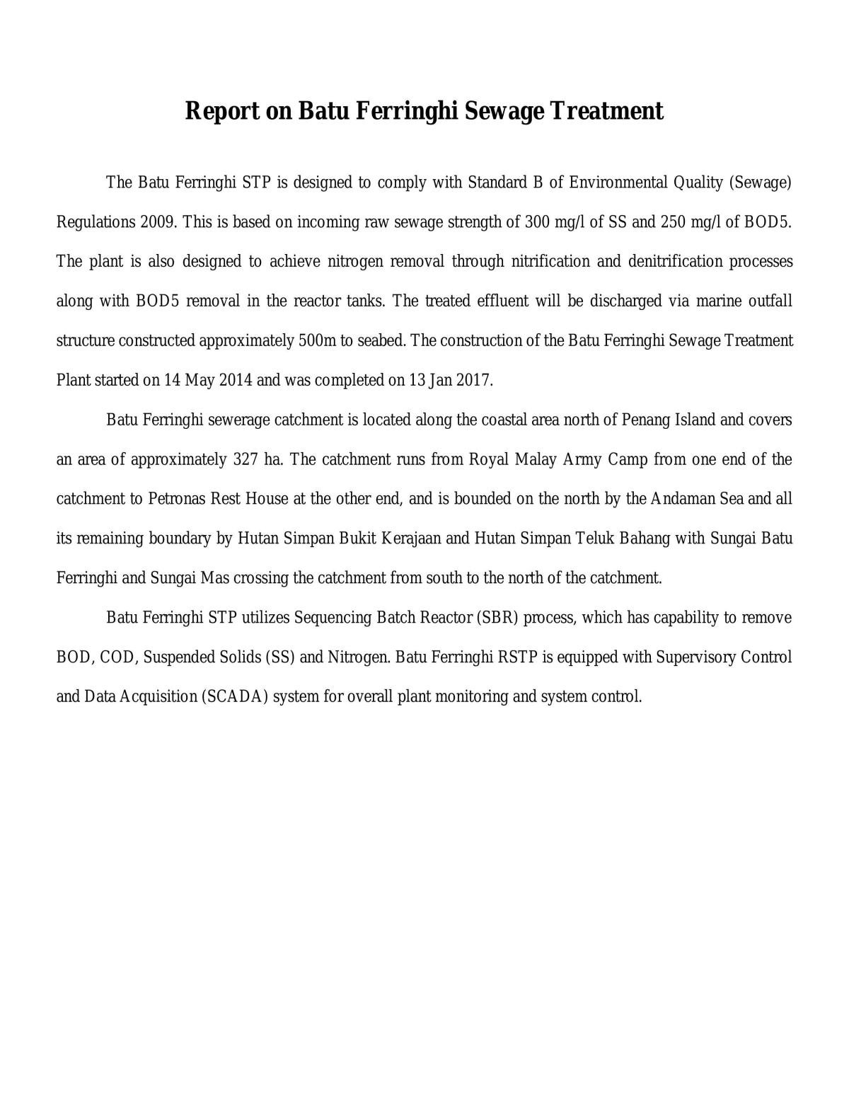 Report on Batu Ferringhi Sewage Management - Page 1