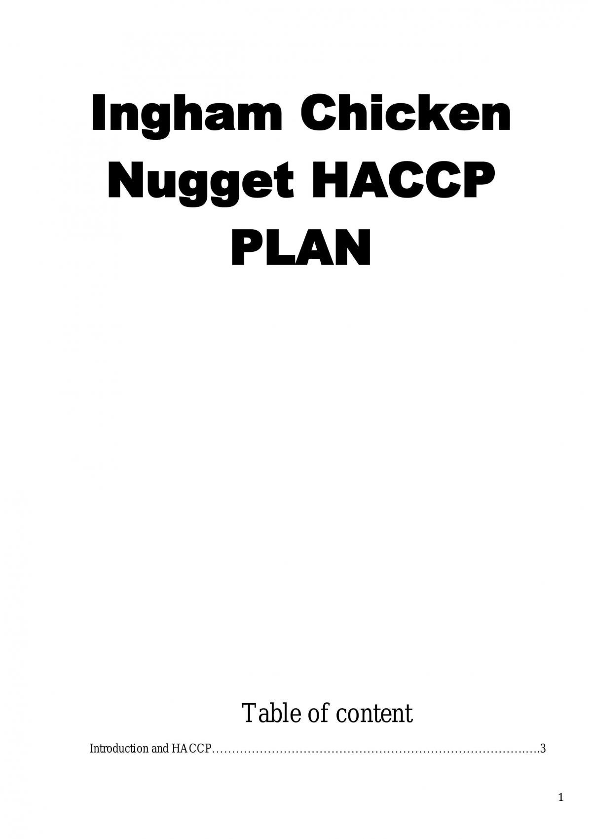 Ingham Chicken Nugget Haccp Plan Food3030 Food Safety And Quality Unsw Thinkswap