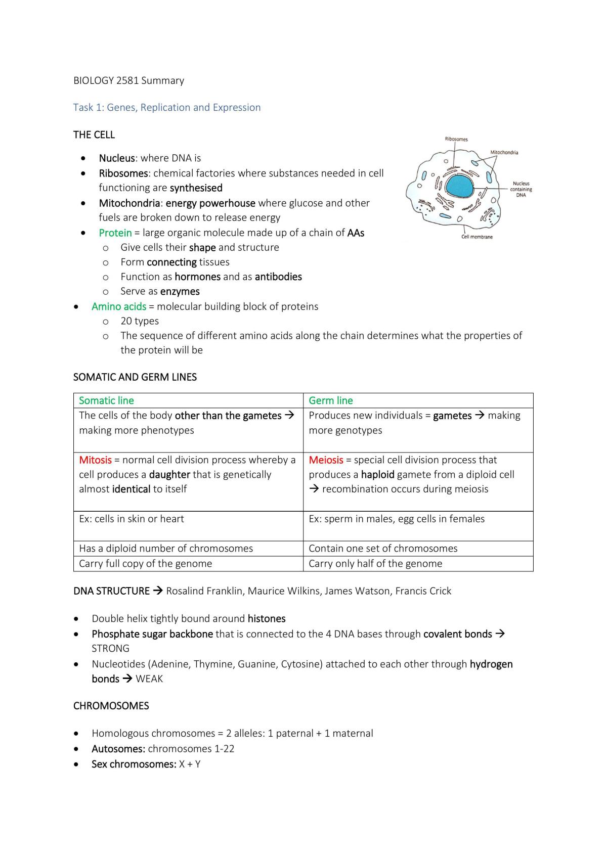 Biology 2581 Summary - Page 1