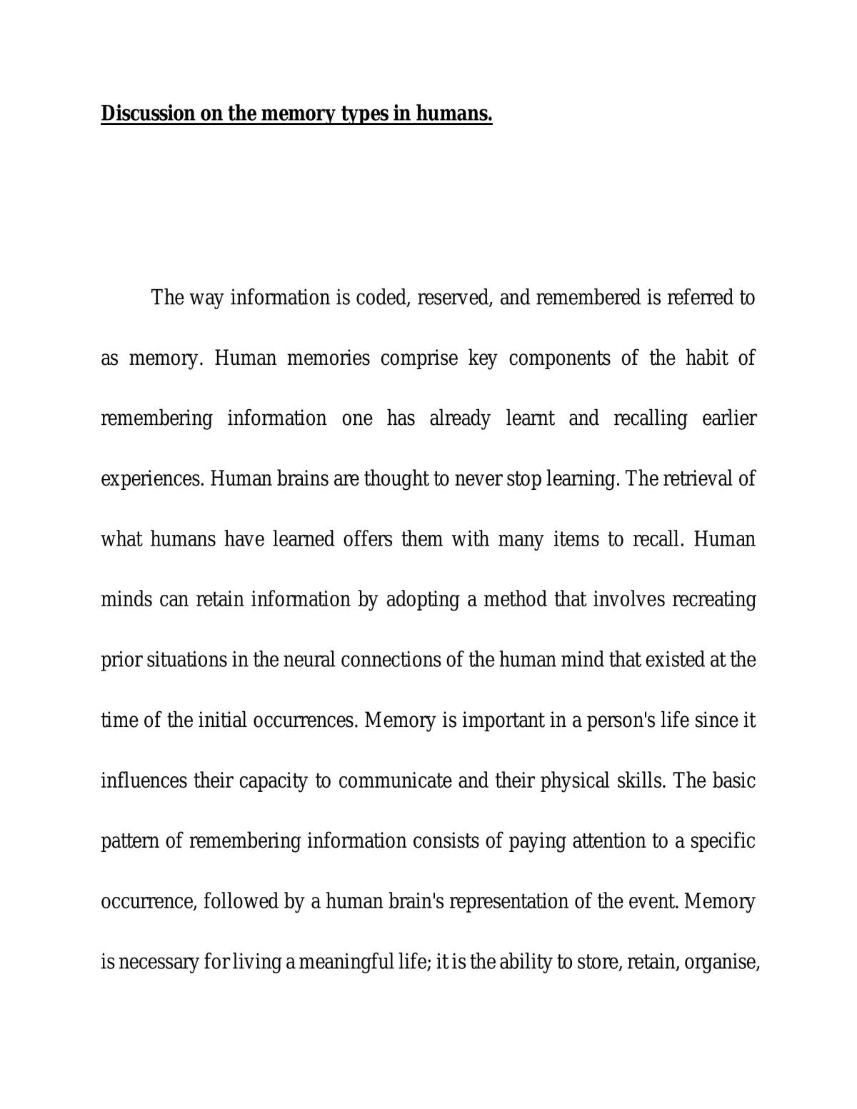 Memory Types in Humans  - Page 1