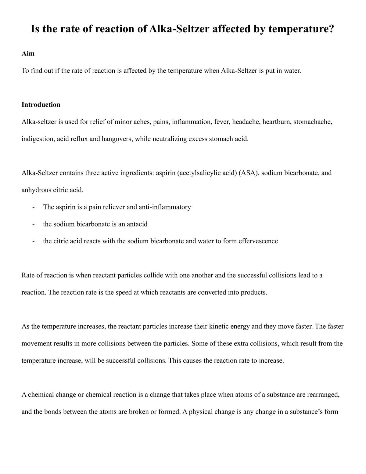 Experiment - Rate of reaction - Page 1