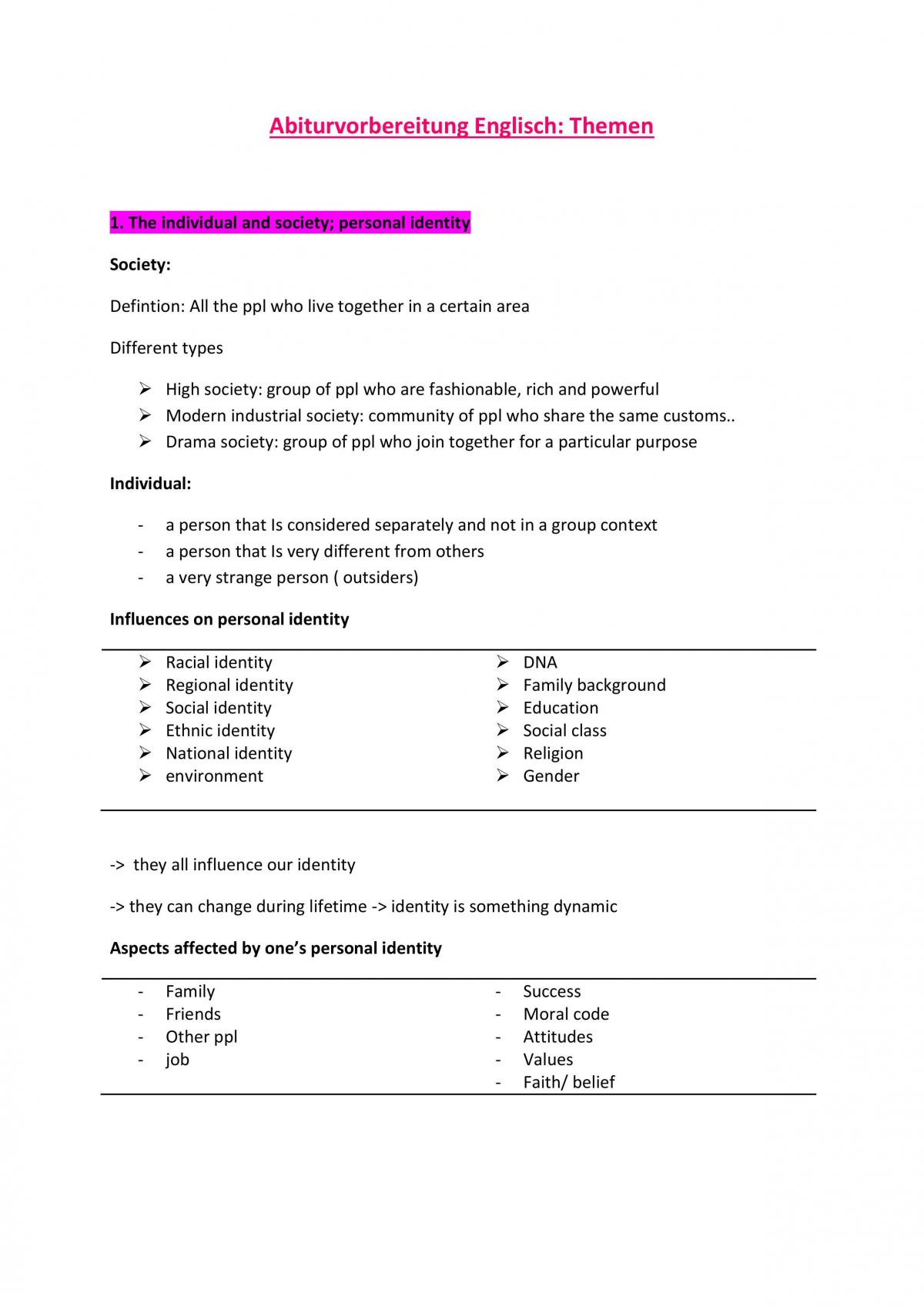 Complete Study Sheet Final Exam English - Page 1