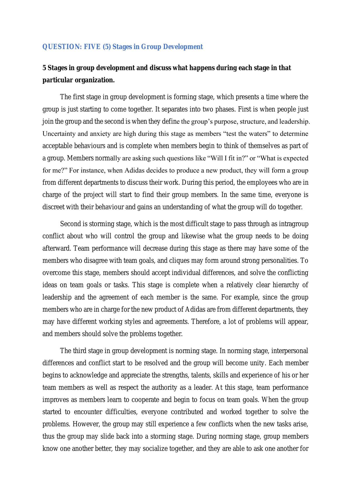 Five Stages in Group Development - Page 1