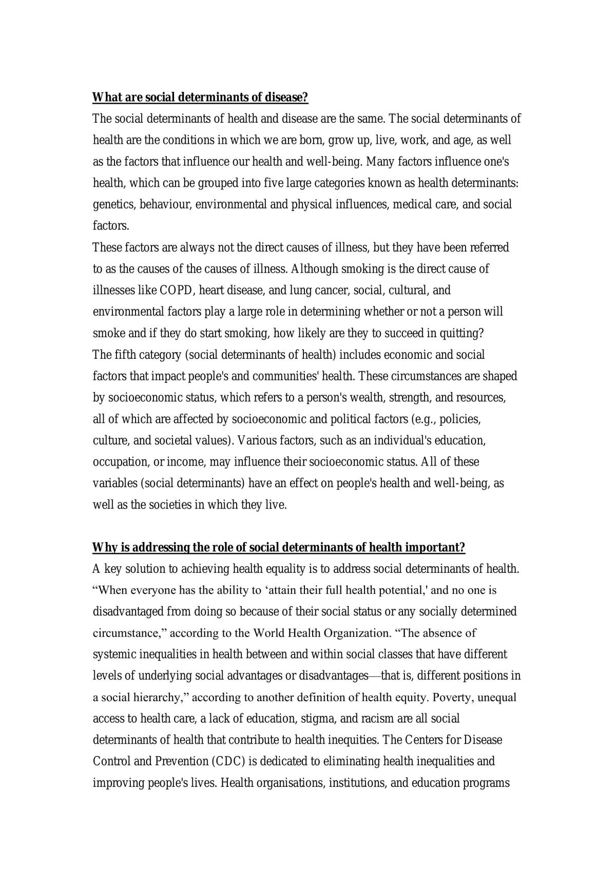 Social Determinant of Disease  - Page 1