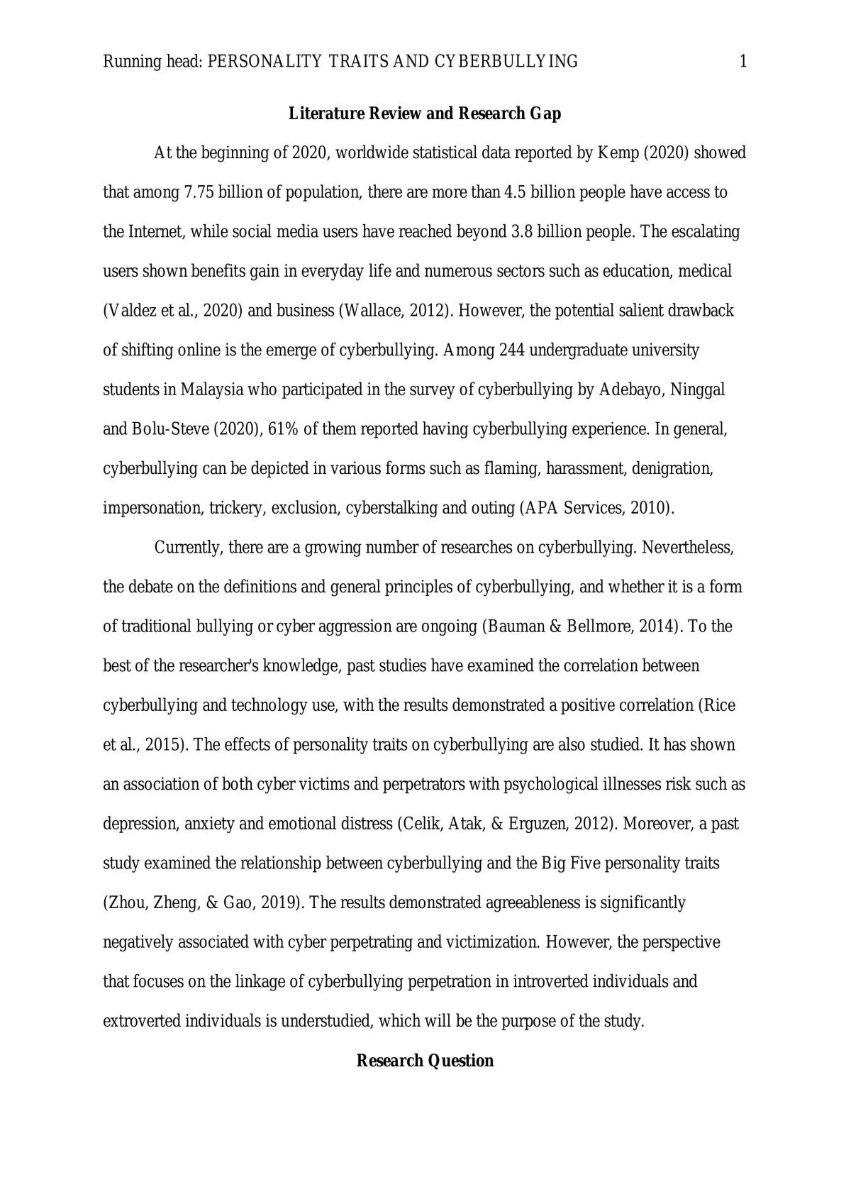Personality Traits and Cyberbullying - Page 1