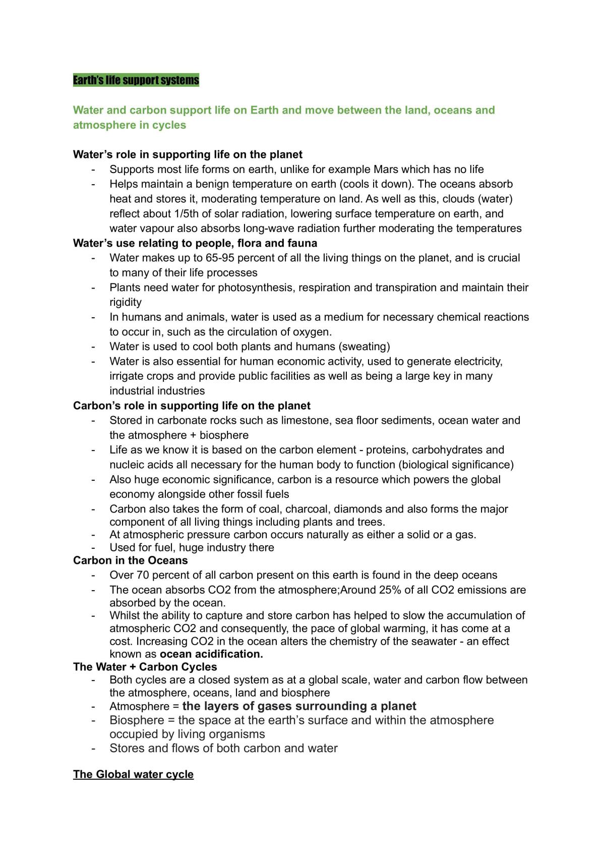 Earth's Life Support Systems notes - Page 1