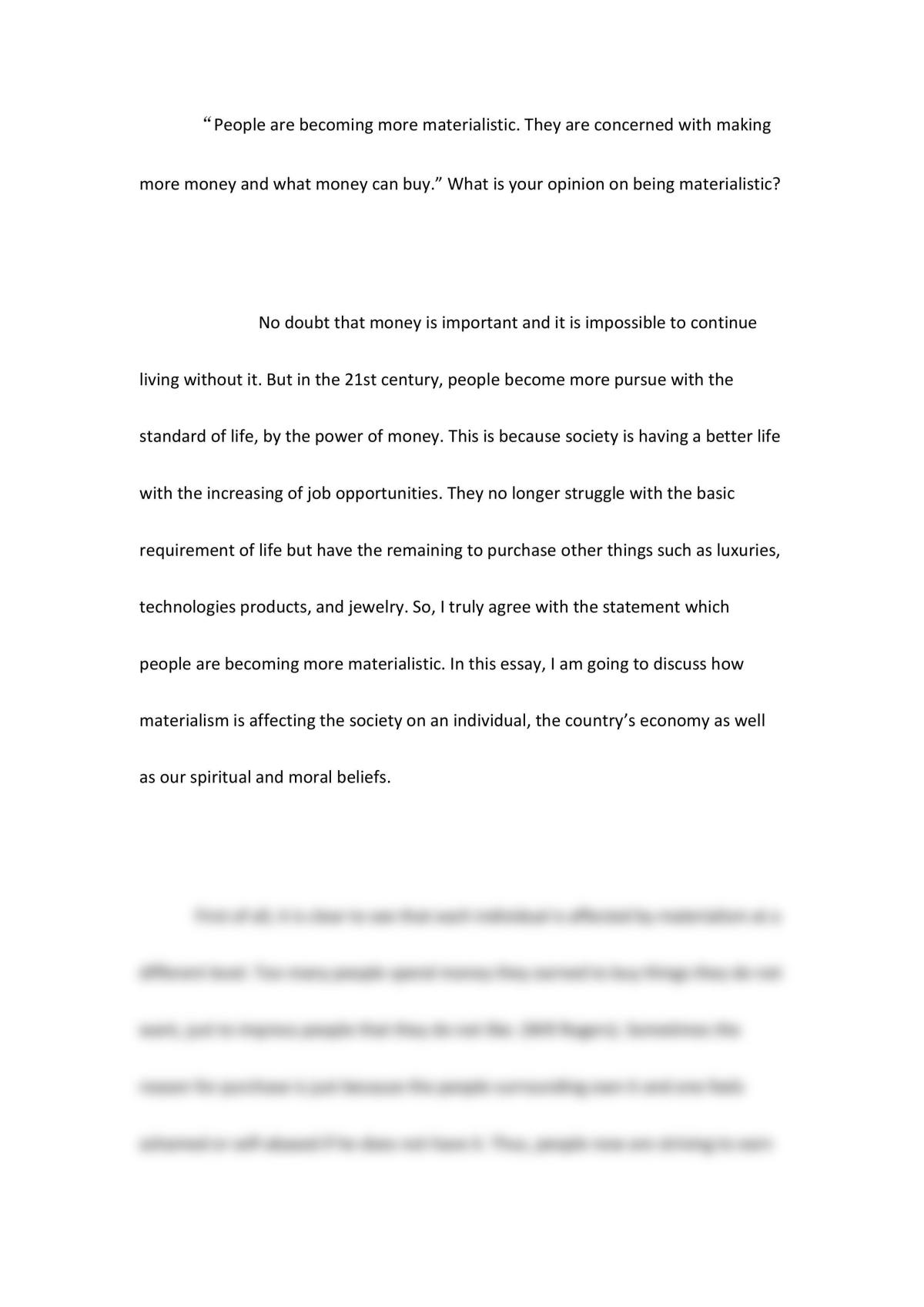 materialism essay in english