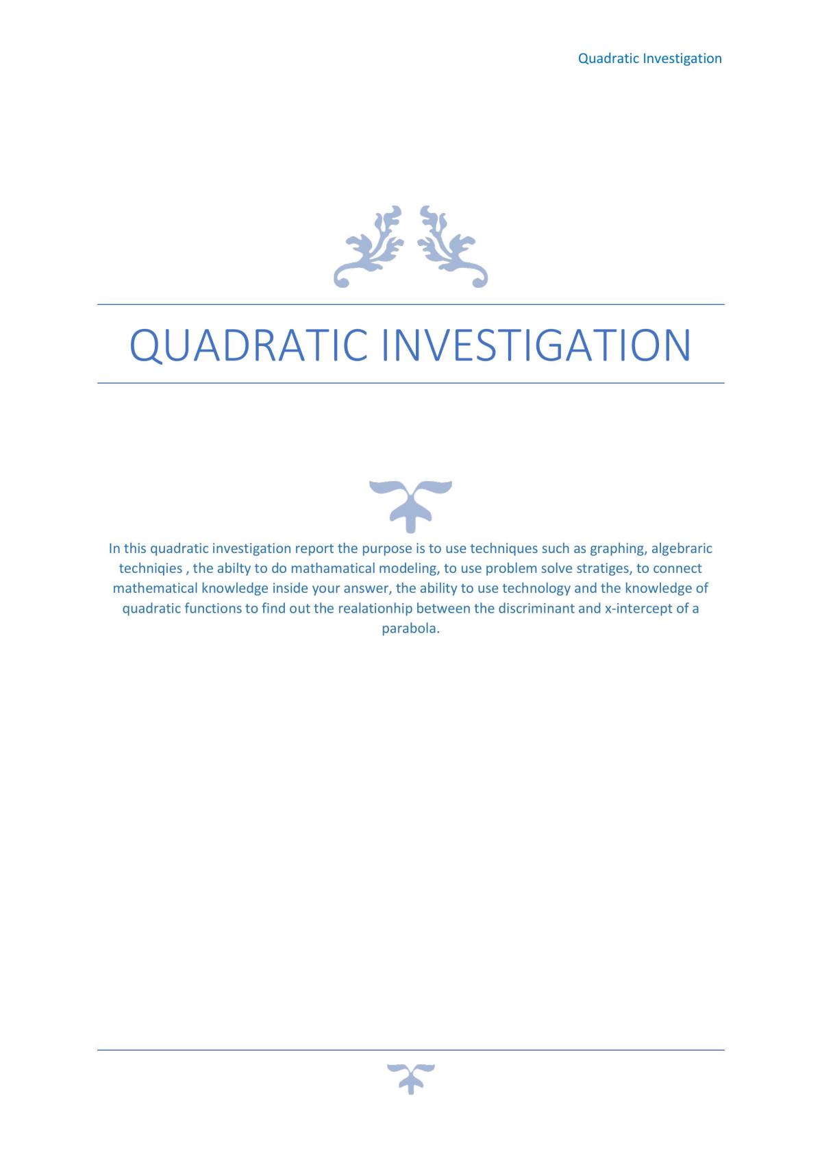 Quadratic Investigation - Page 1