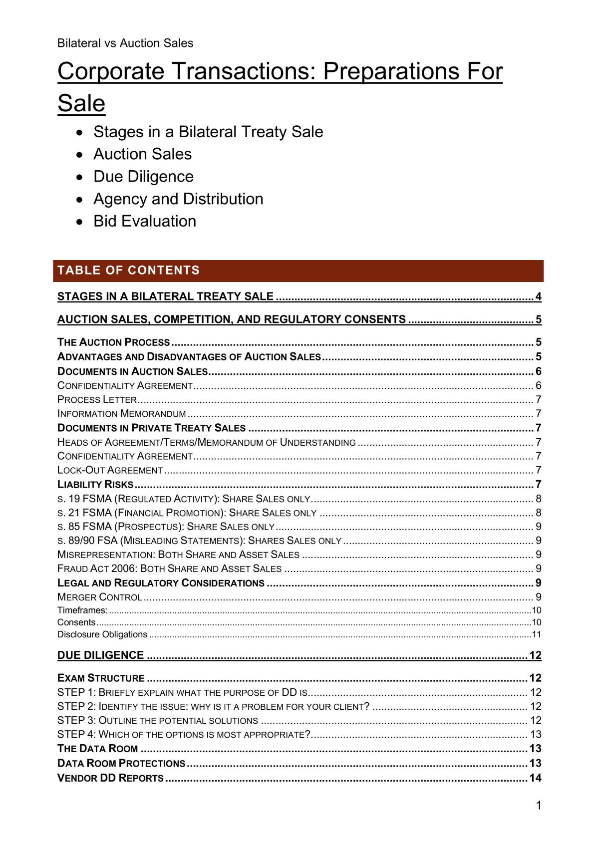 Preparations for Sale Notes - Page 1