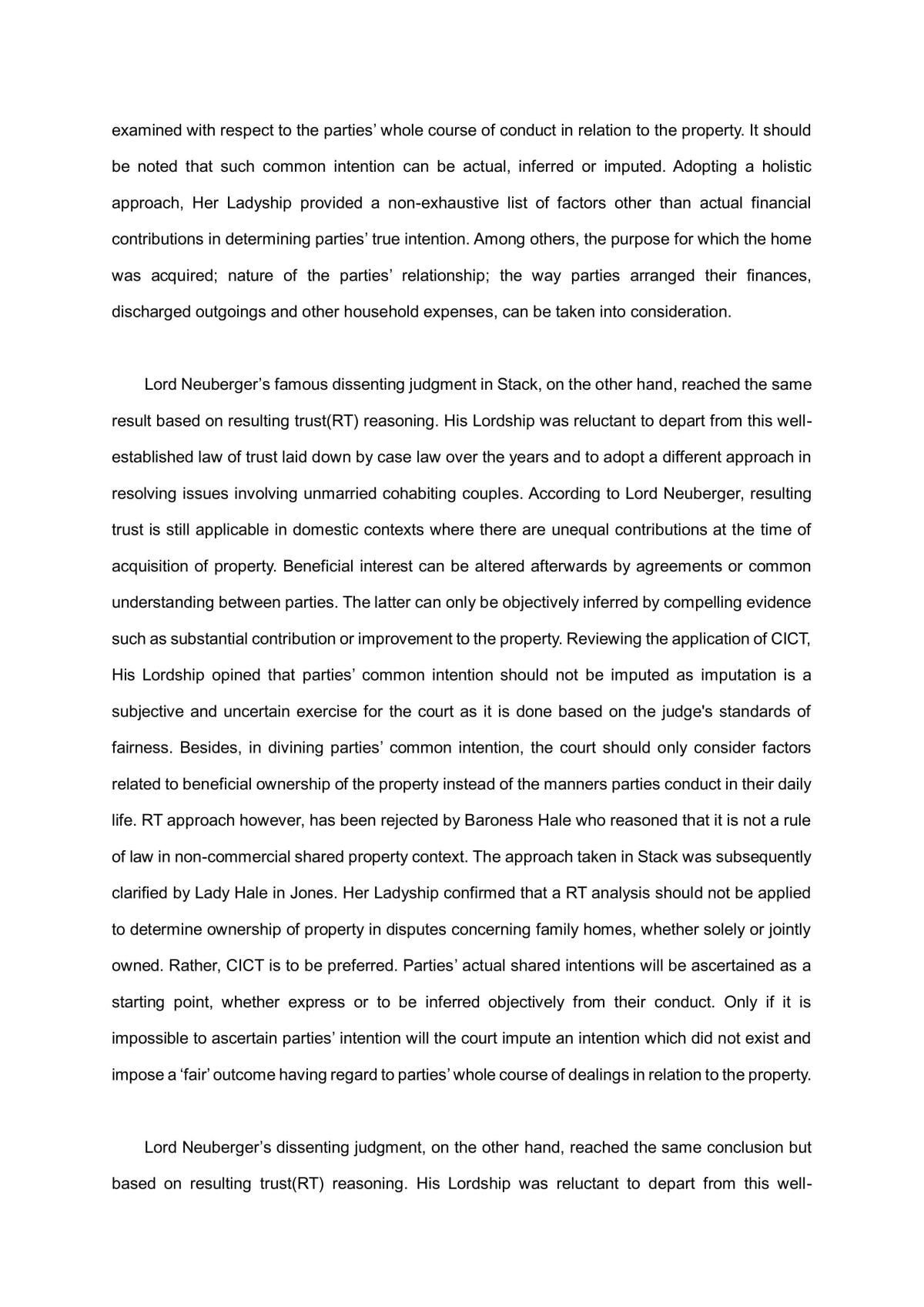 Essay Discussing the Unsatisfactory of the Law to Resolve Coownership Disputes for Cohabiting Couples. - Page 2
