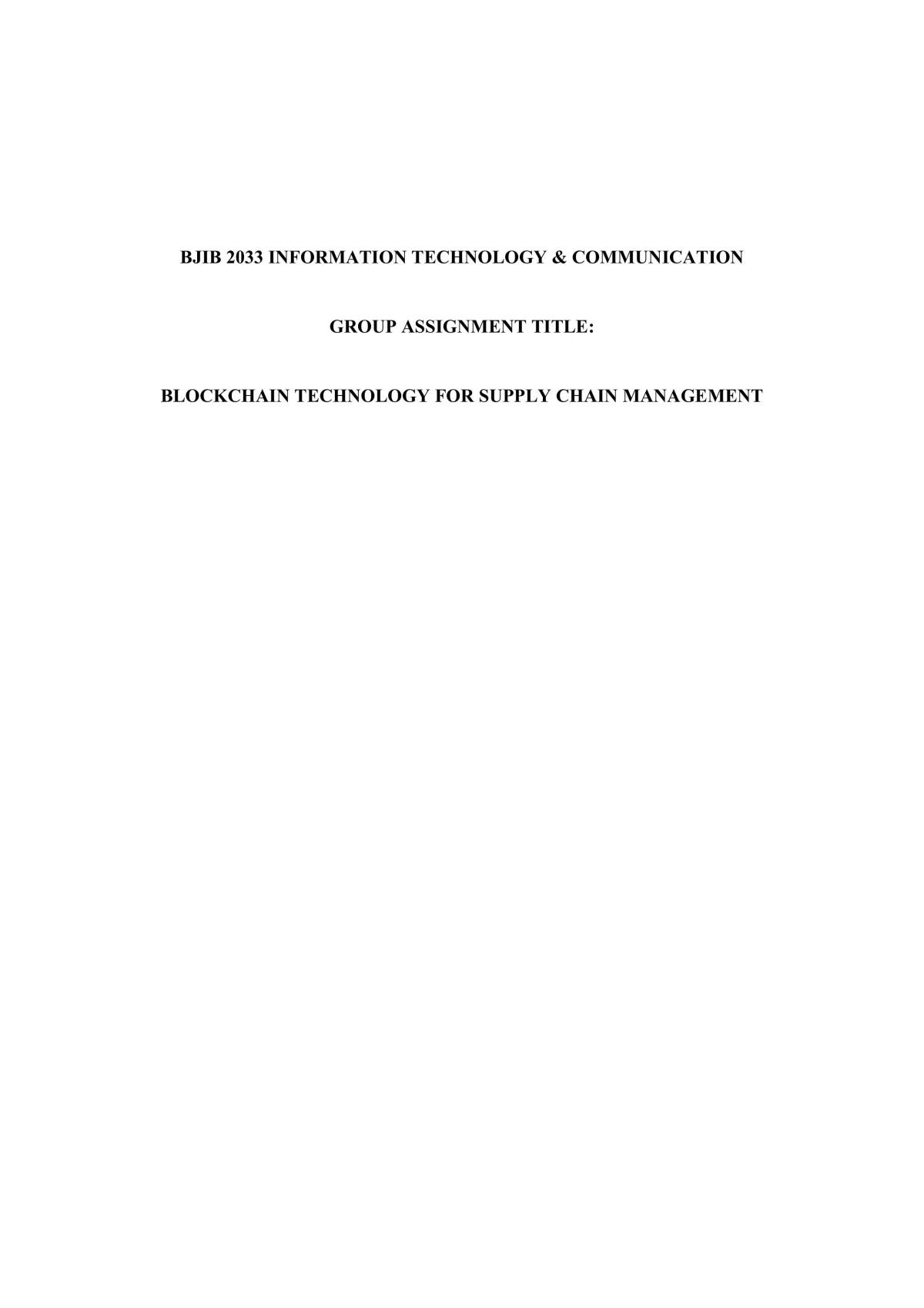 Blockchain Technology for Supply Chain Management - Page 1