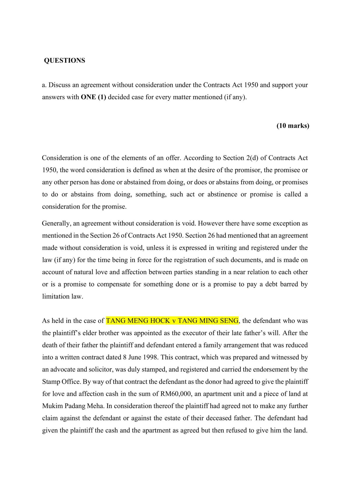 Contract Law Essay Question - Page 1