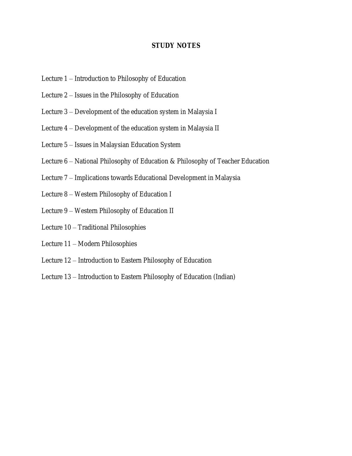 Study Notes - Introduction to Philosophy of Education - Page 1