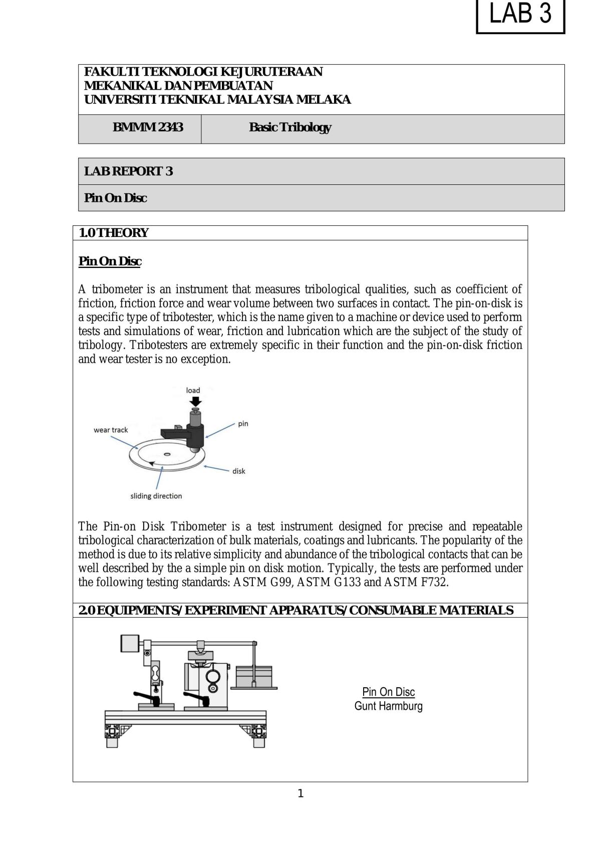 BMMM 2343 Lab 3 Pin On Disc - Page 1
