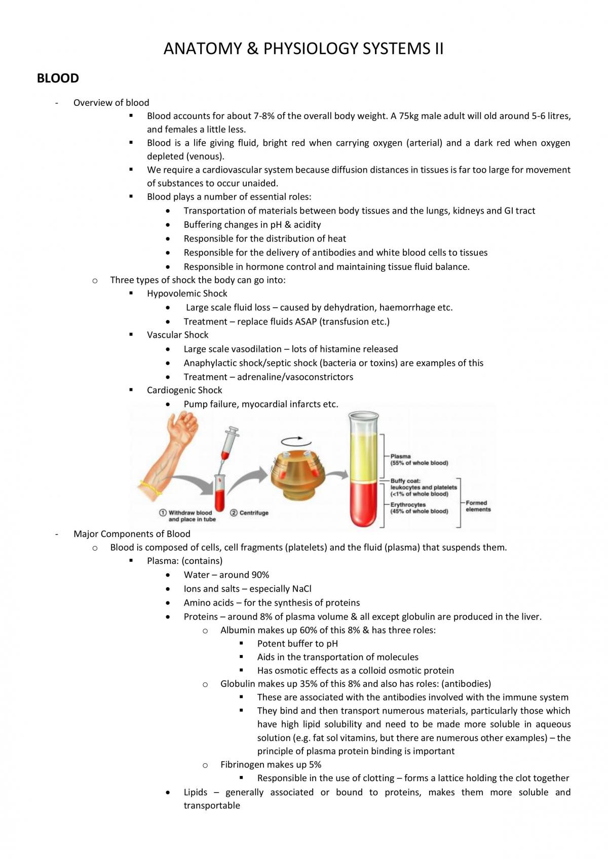 Anatomy & Physiology Systems II Notes - Page 1