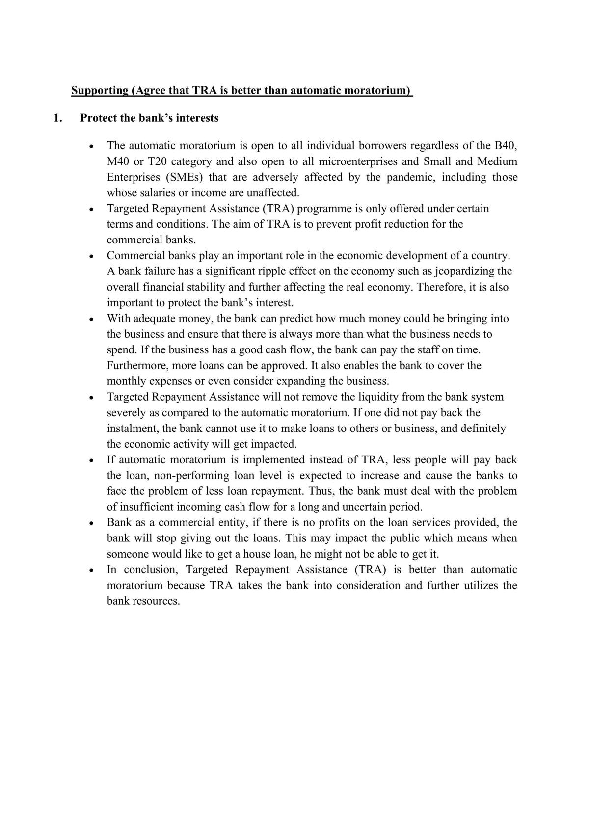 Debate Report Regarding TRA vs Automatic Moratorium - Page 1