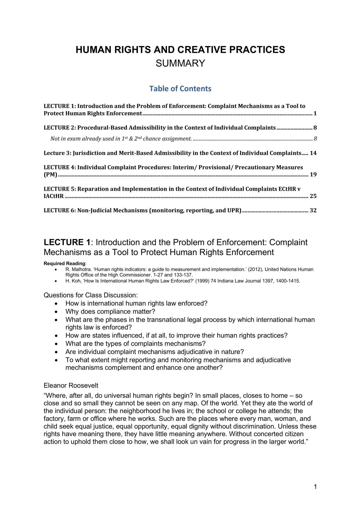 Human Rights and Creative Practices Summary - Page 1