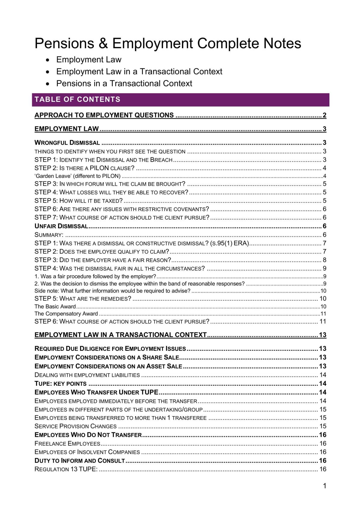 Complete Pensions & Employment Law Notes - Page 1