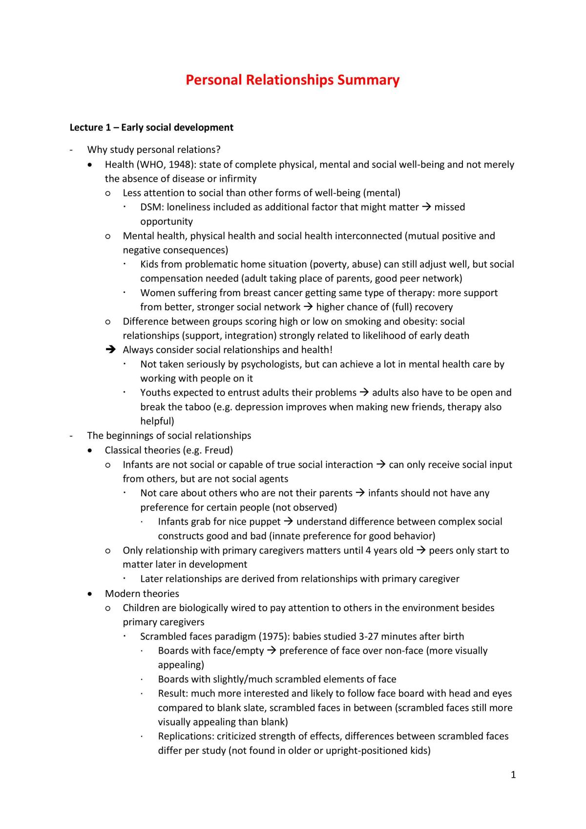 Personal Relationships Summary - Page 1