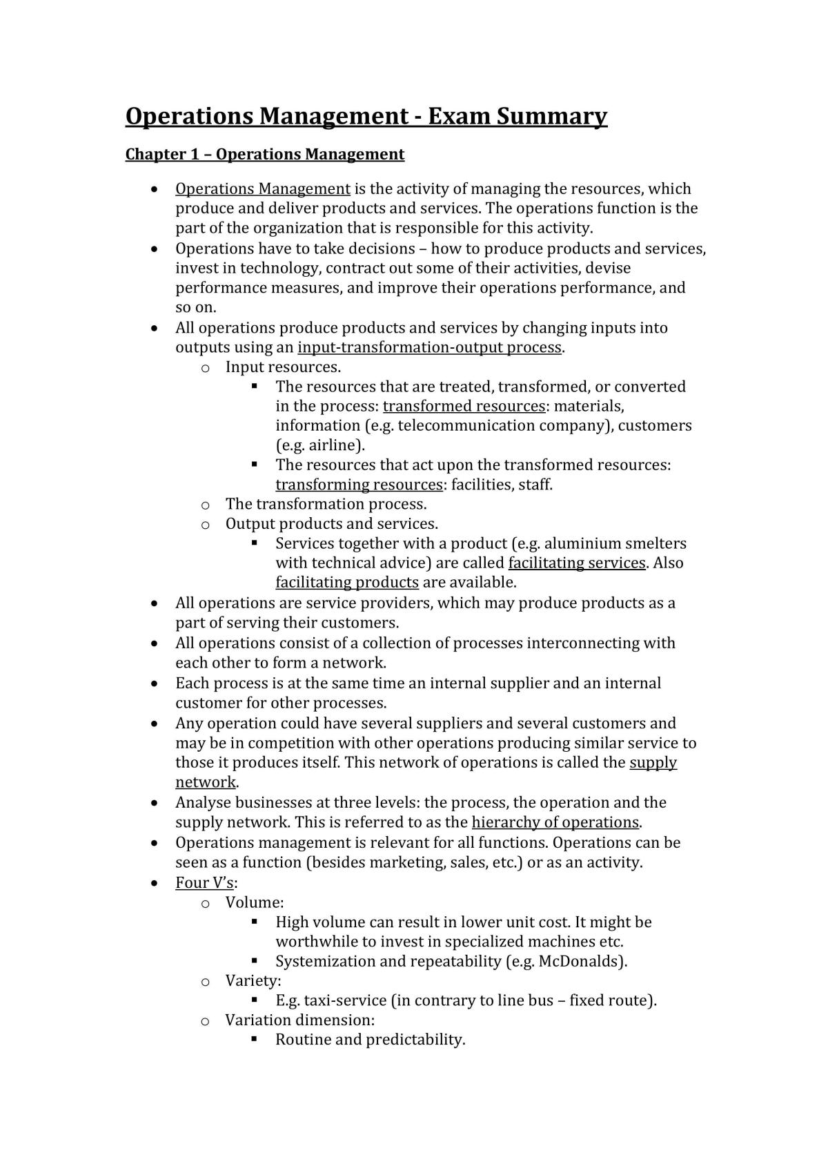 Operations Management - Exam Summary - Page 1