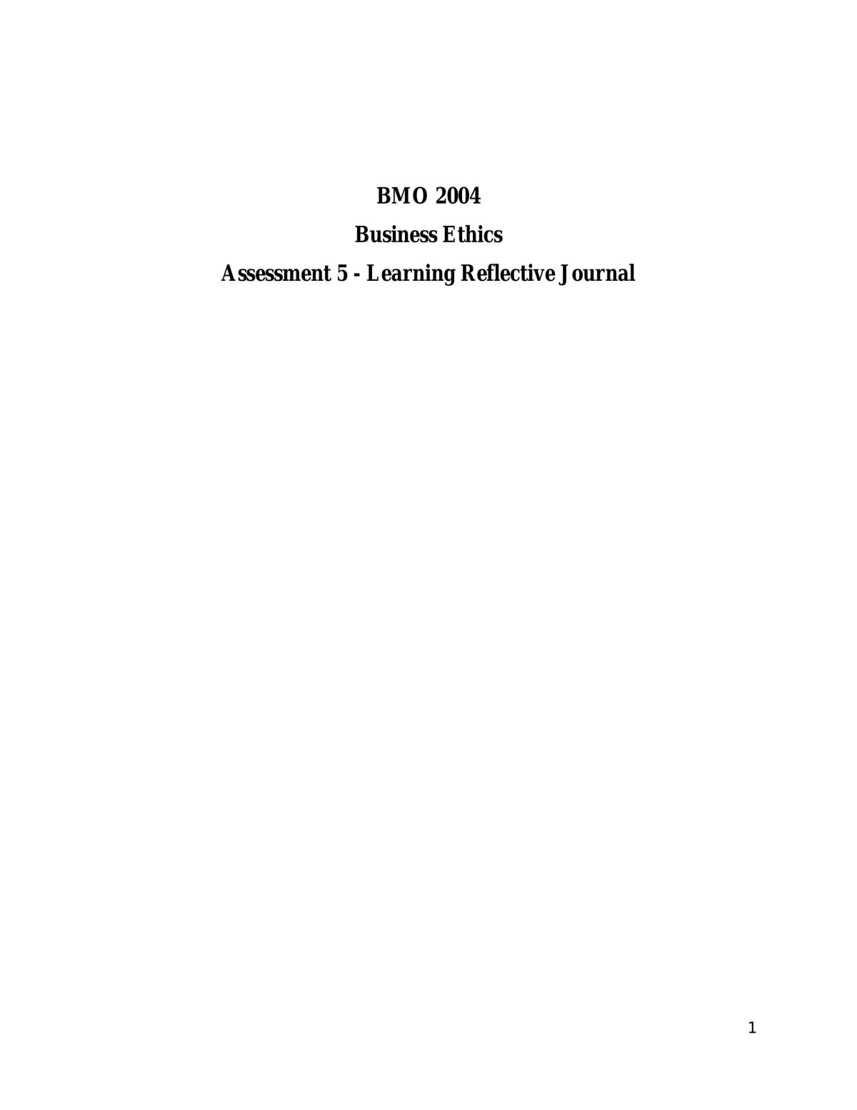 Learning Reflective Journal - Page 1
