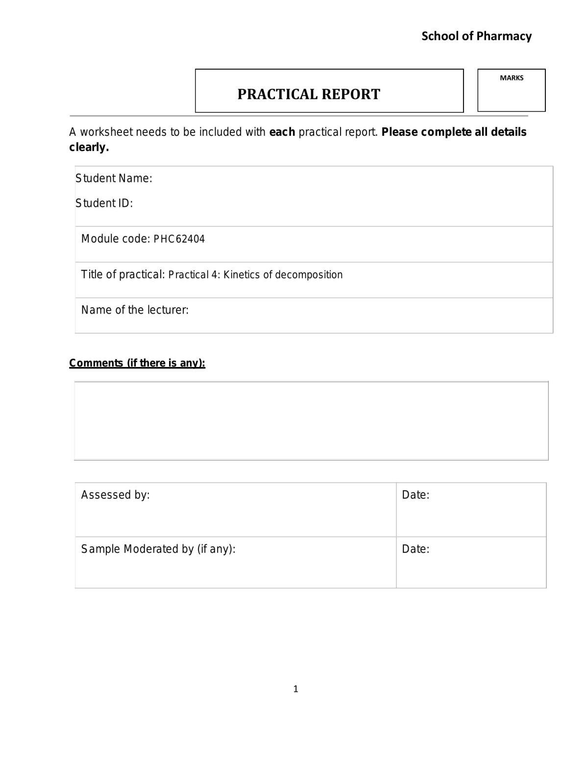 Practical 4: Kinetics of Decomposition - Page 1