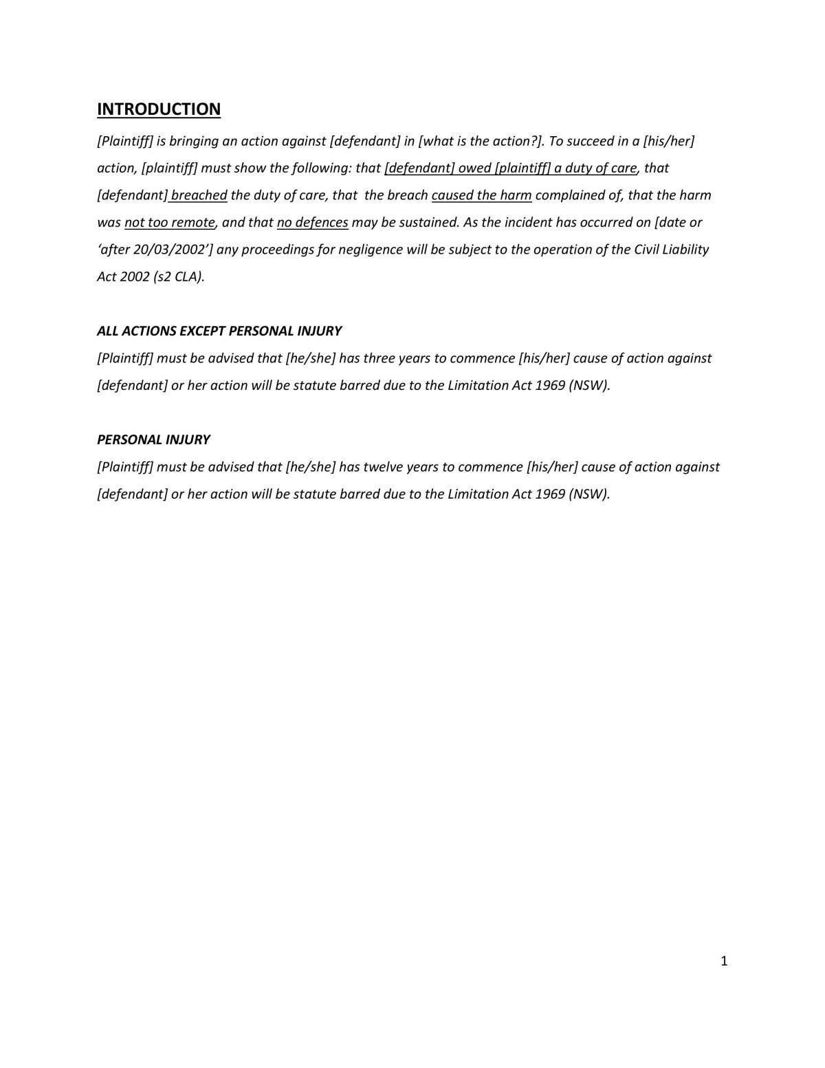 Torts Law Complete Notes - Page 1